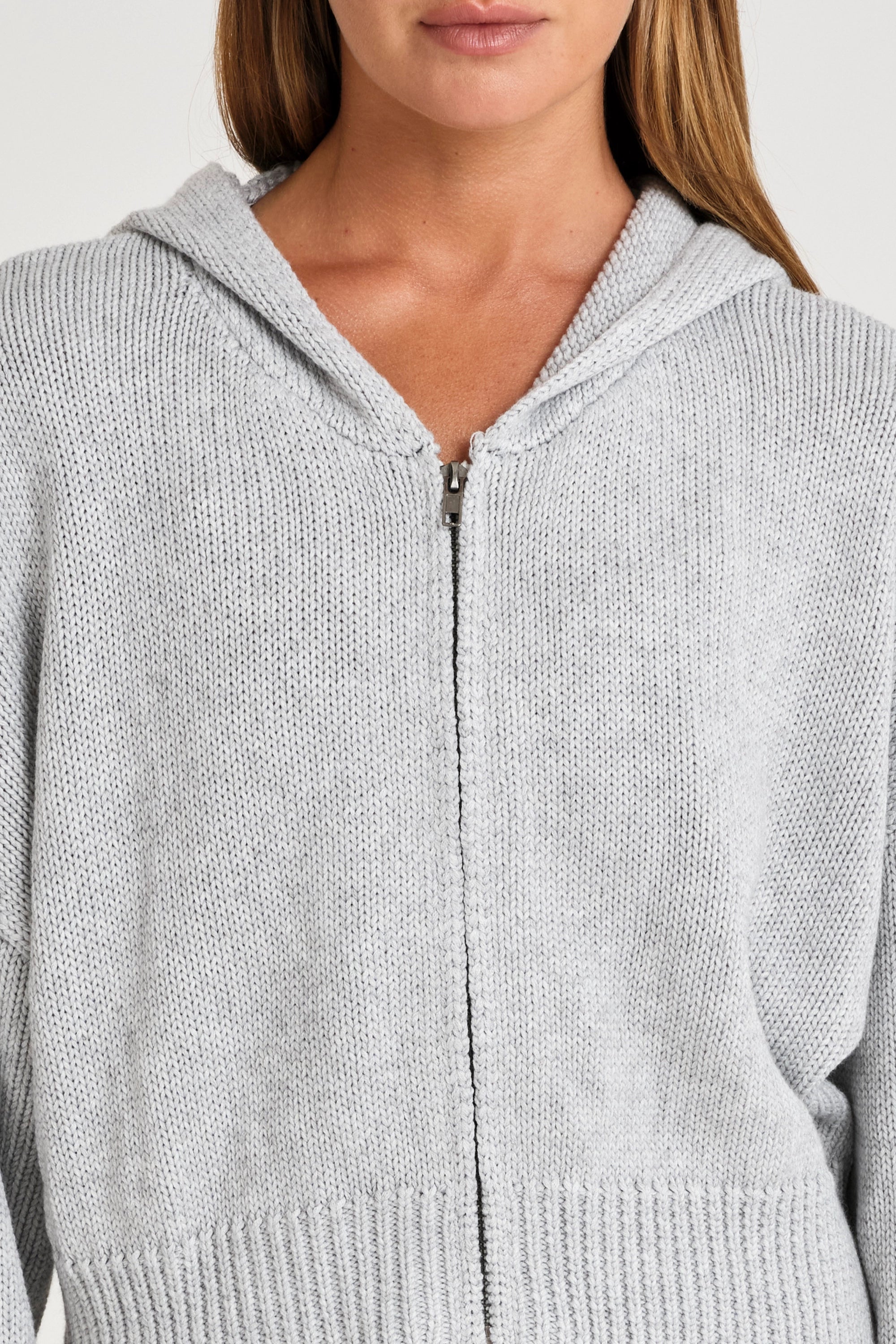 Zip Up Crop Knit Hoodie