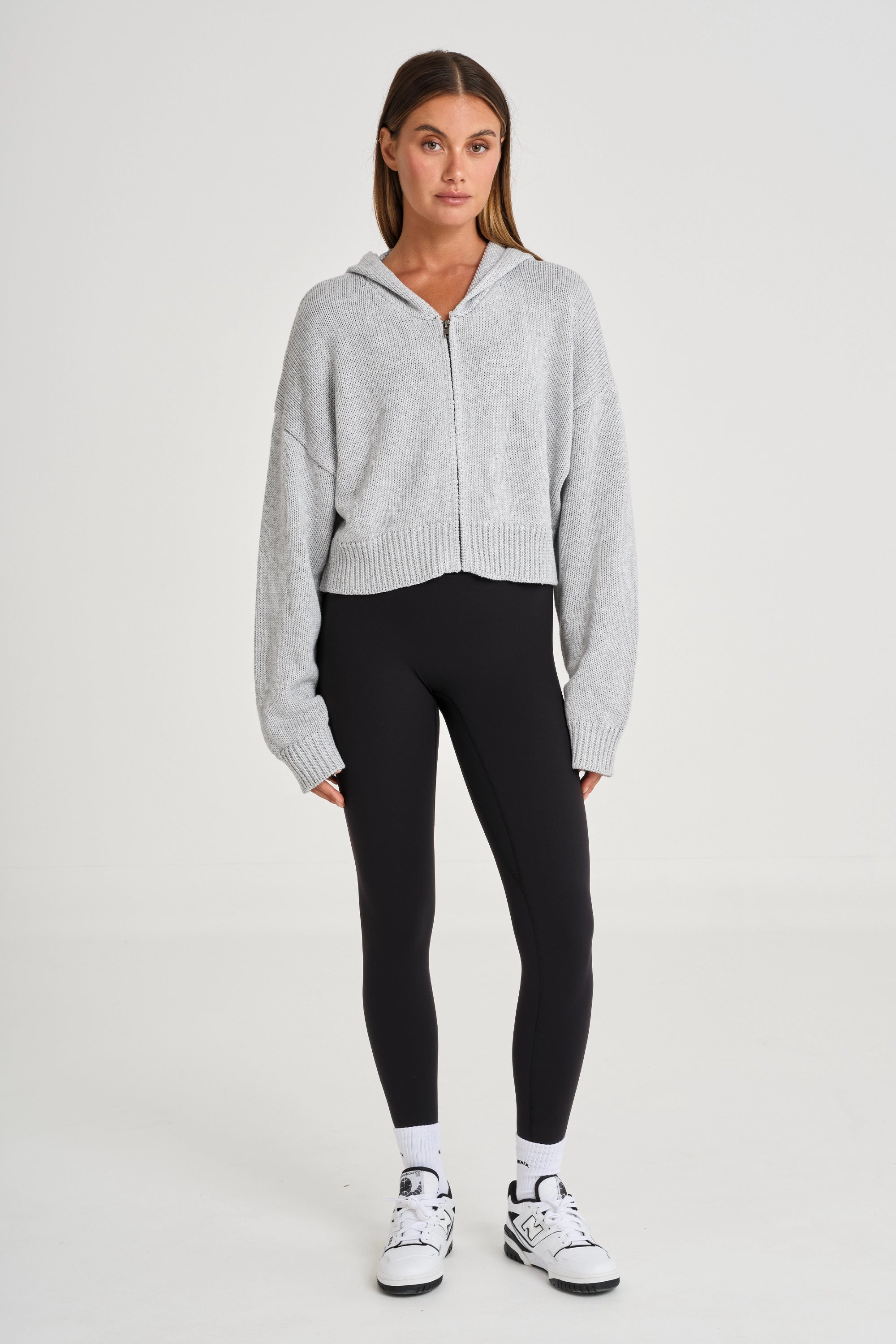 Zip Up Crop Knit Hoodie