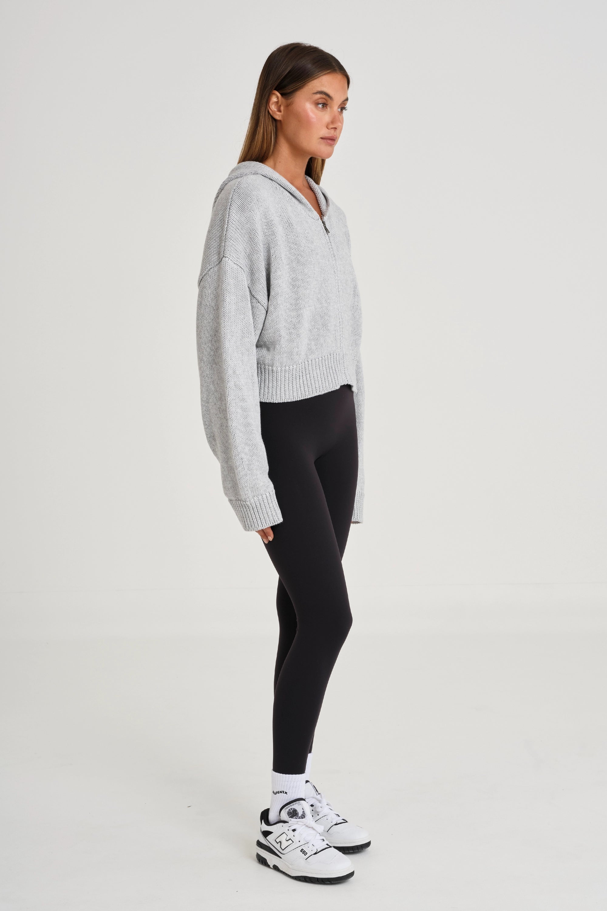 Zip Up Crop Knit Hoodie