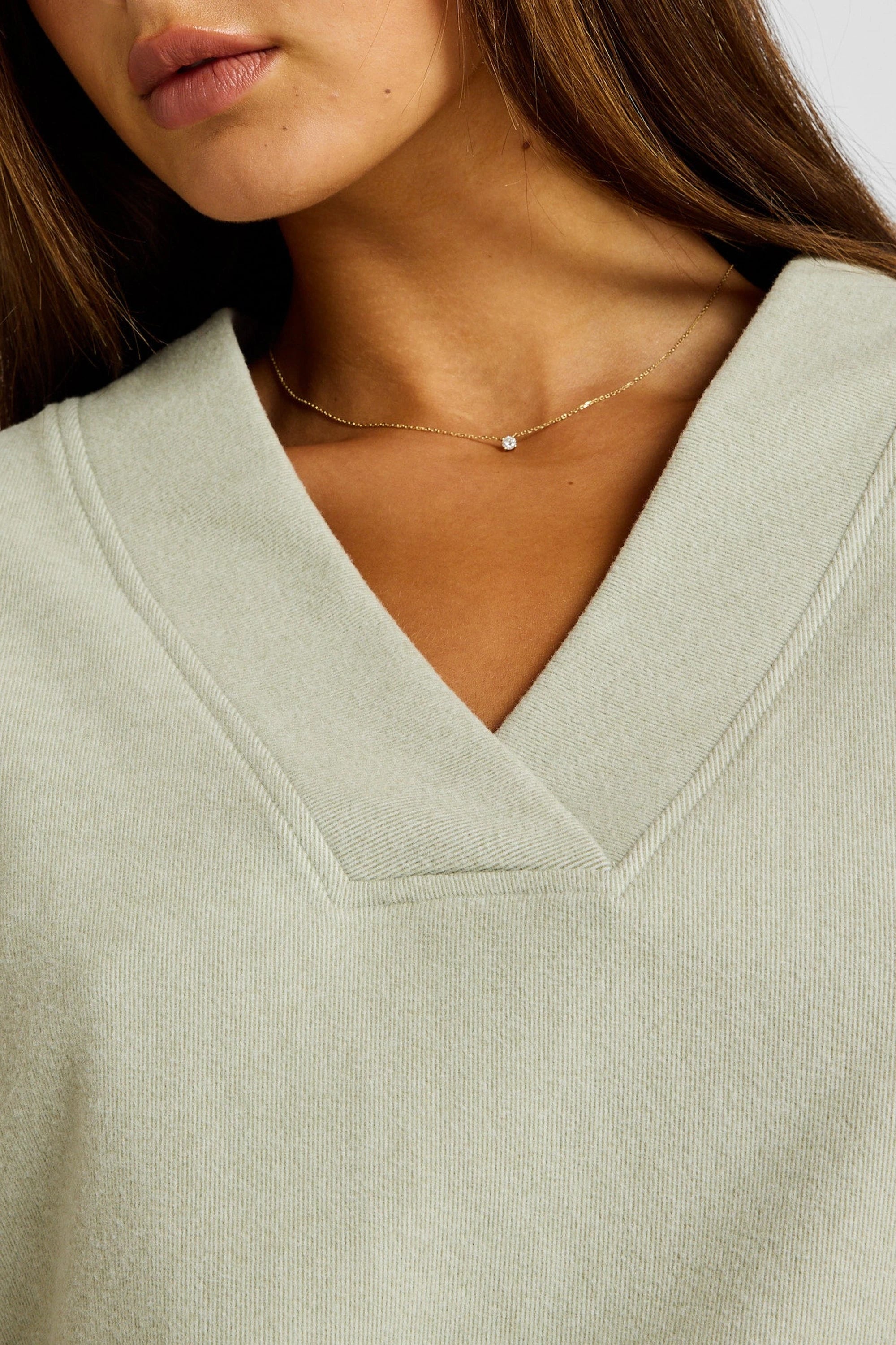 ALLFENIX Micro-Rib V-Neck Cropped Sweater in Seagrass, view 6