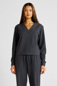 Micro-Rib V-Neck Cropped Sweater - Charcoal