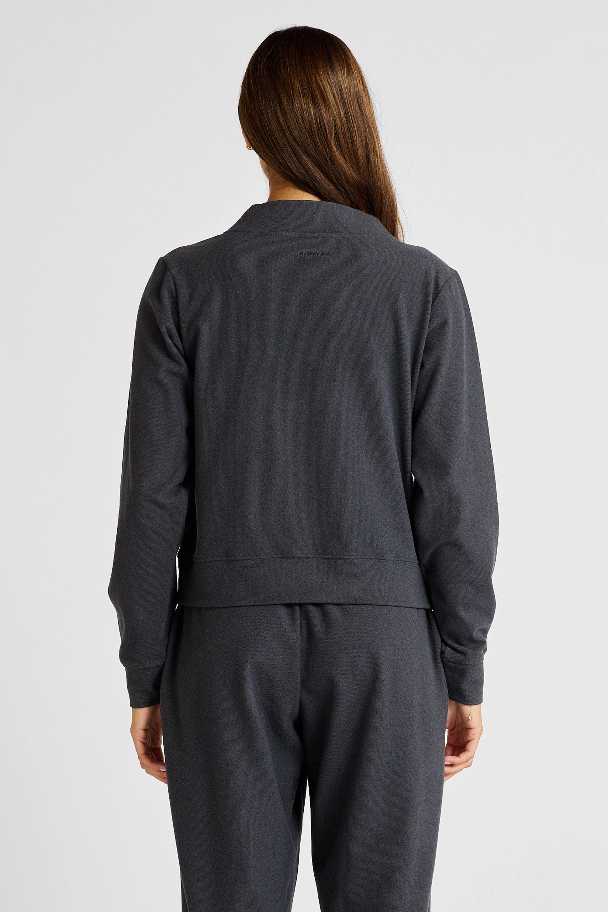 ALLFENIX Micro-Rib V-Neck Cropped Sweater in Charcoal, view 5