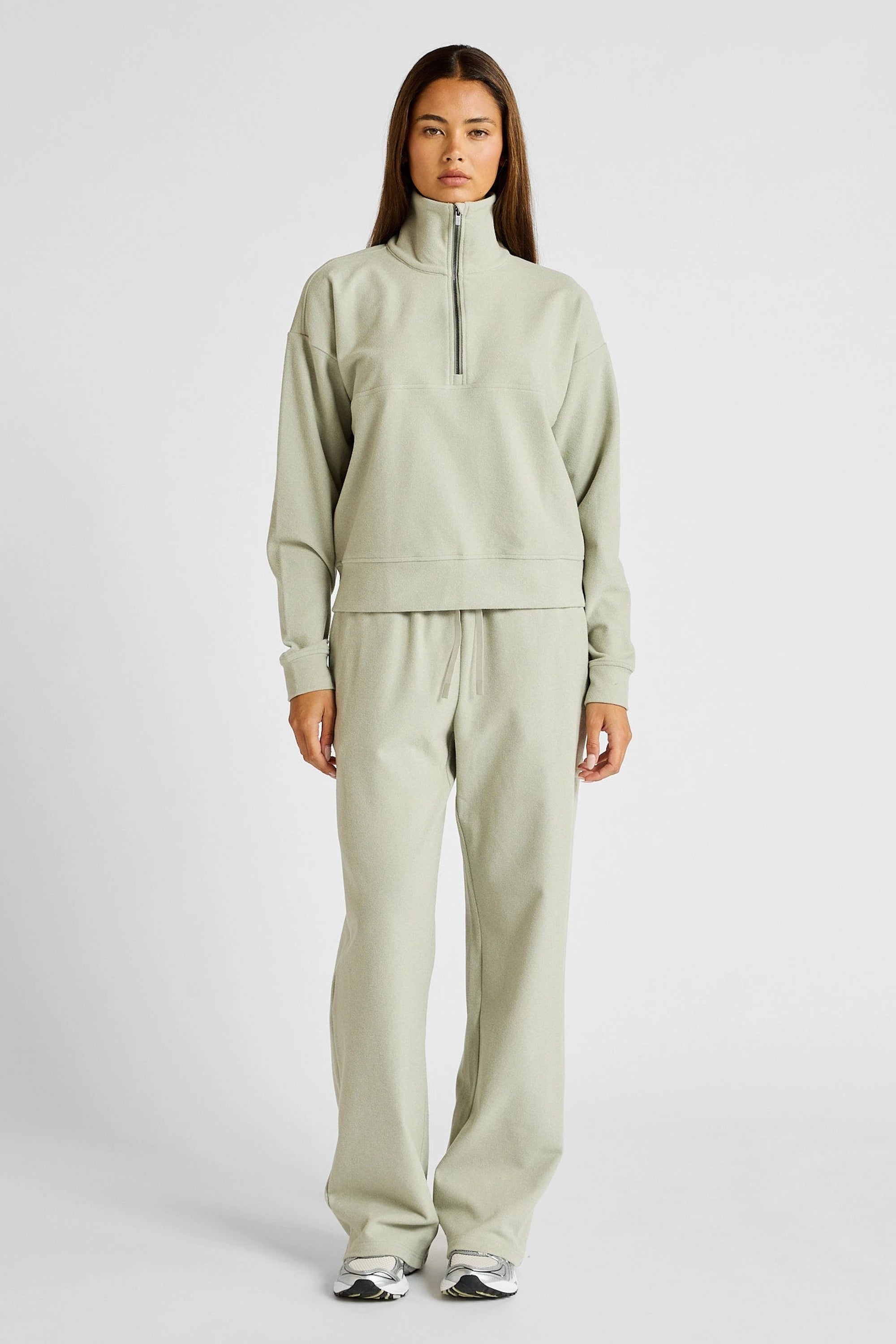 ALLFENIX Micro-Rib 1/2 Zip Cropped Sweater in Seagrass, view 2