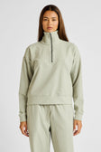 Micro-Rib 1/2 Zip Cropped Sweater - Seagrass