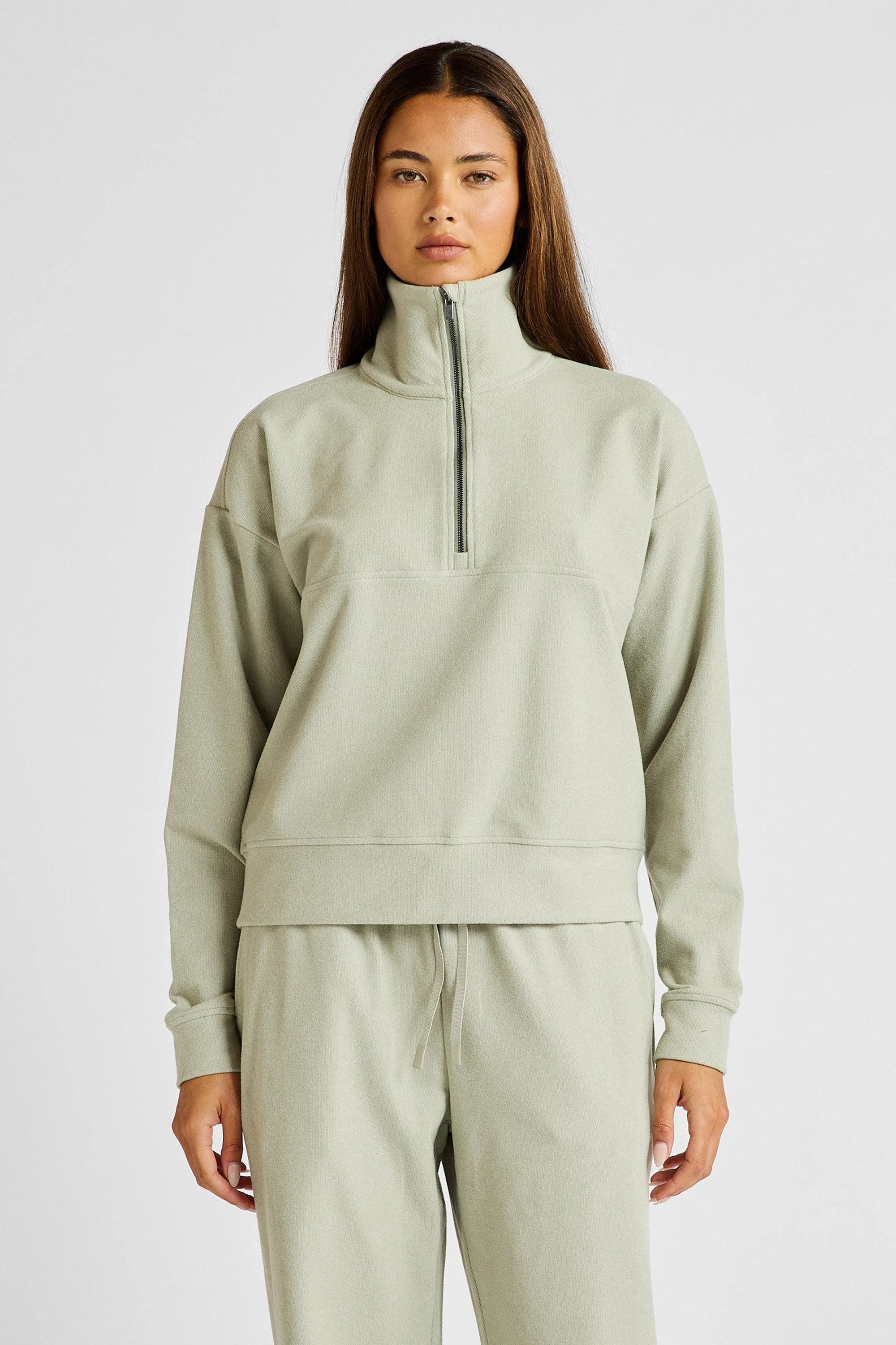 ALLFENIX Micro-Rib 1/2 Zip Cropped Sweater in Seagrass