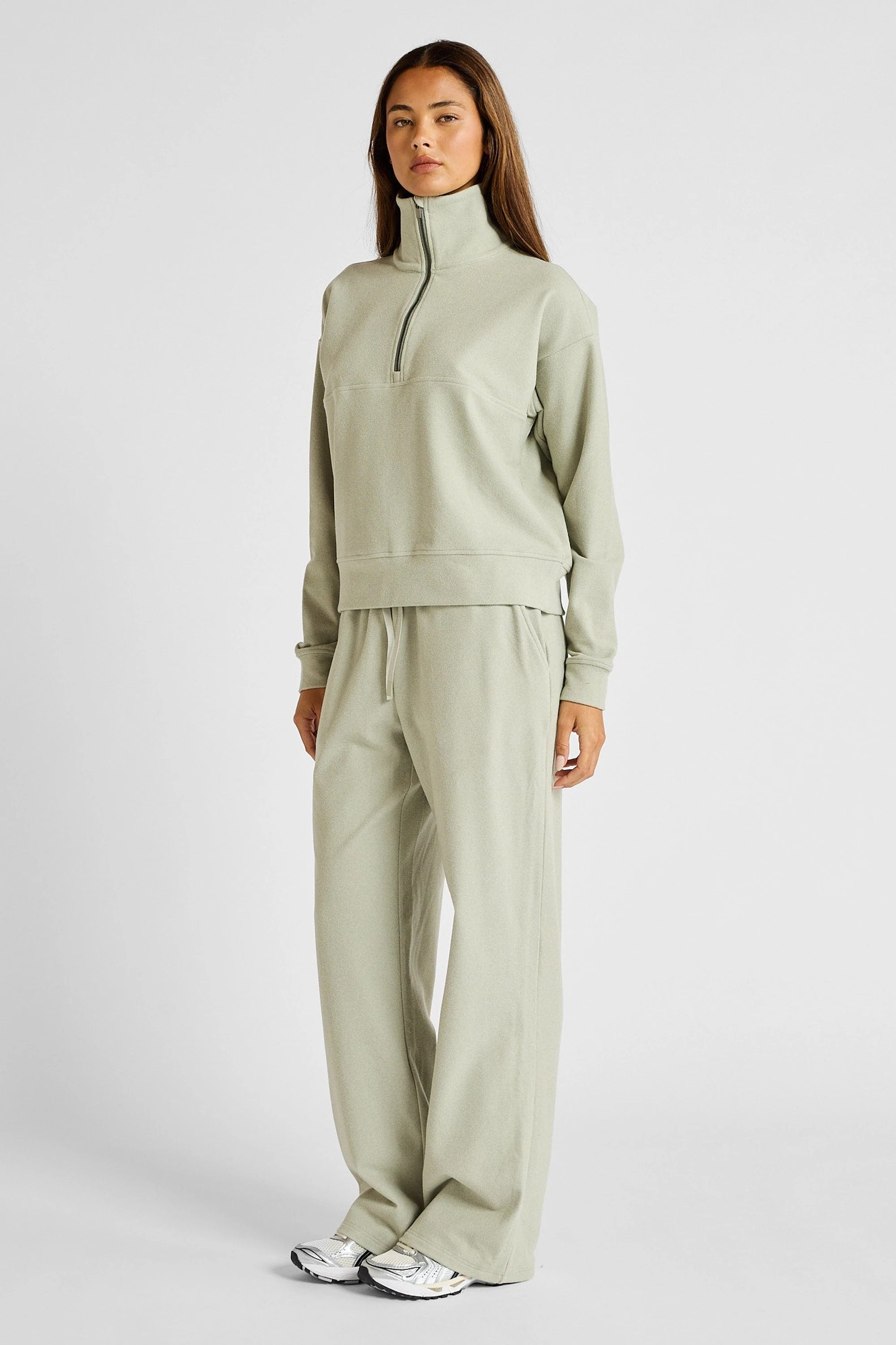 ALLFENIX Micro-Rib 1/2 Zip Cropped Sweater in Seagrass, view 3