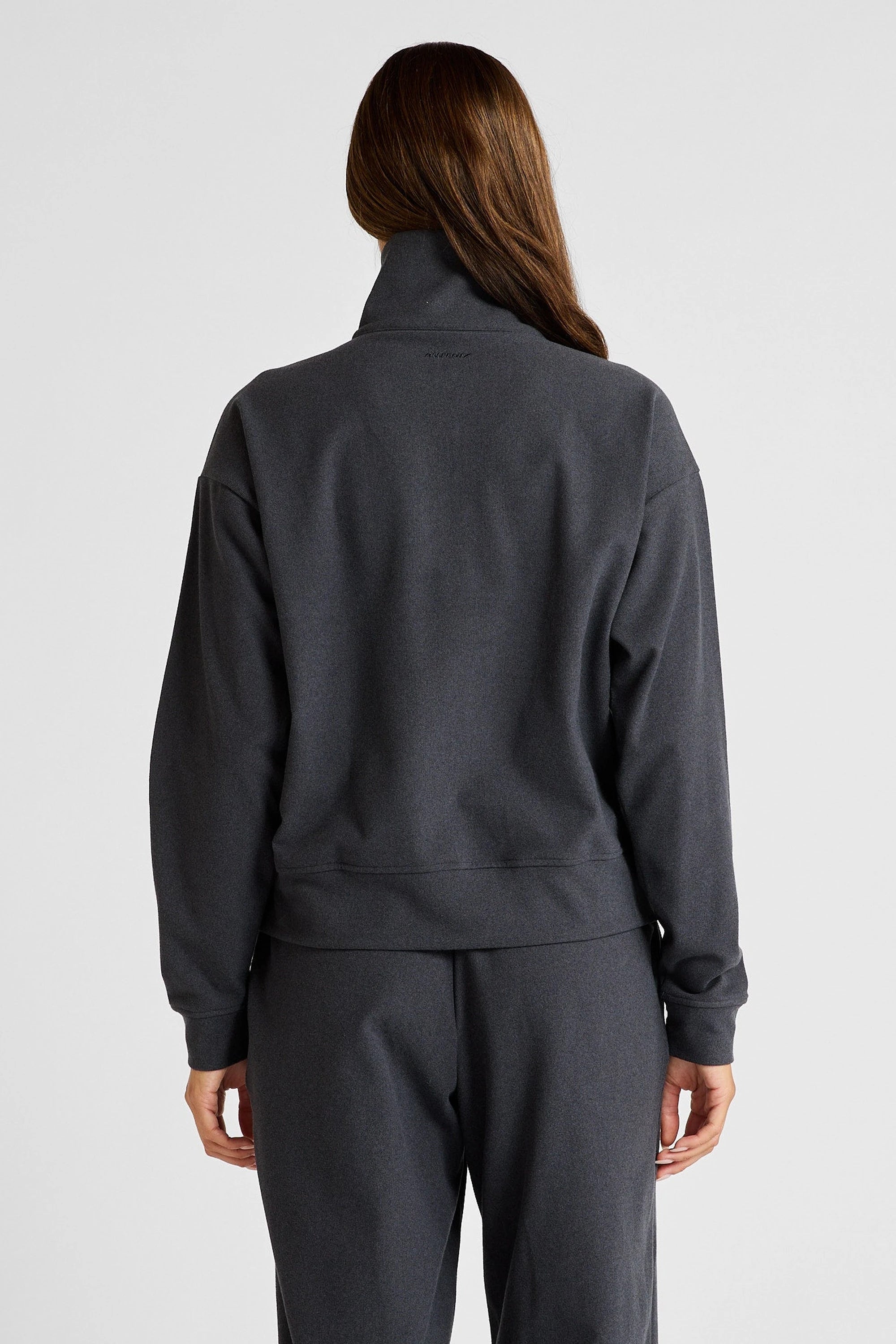 ALLFENIX Micro-Rib 1/2 Zip Cropped Sweater in Charcoal, view 3