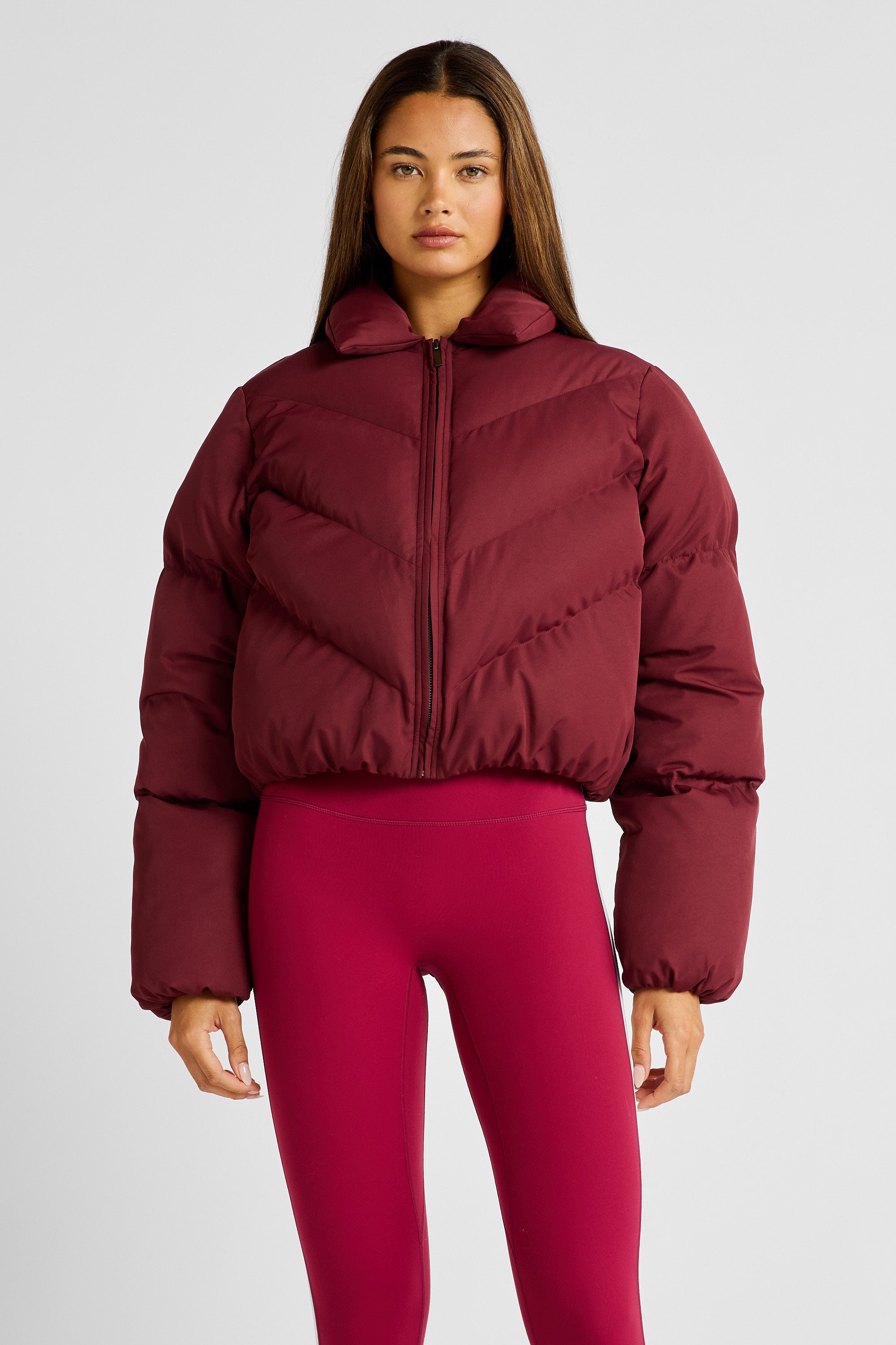 ALLFENIX Cropped Puffer Jacket - Burgundy