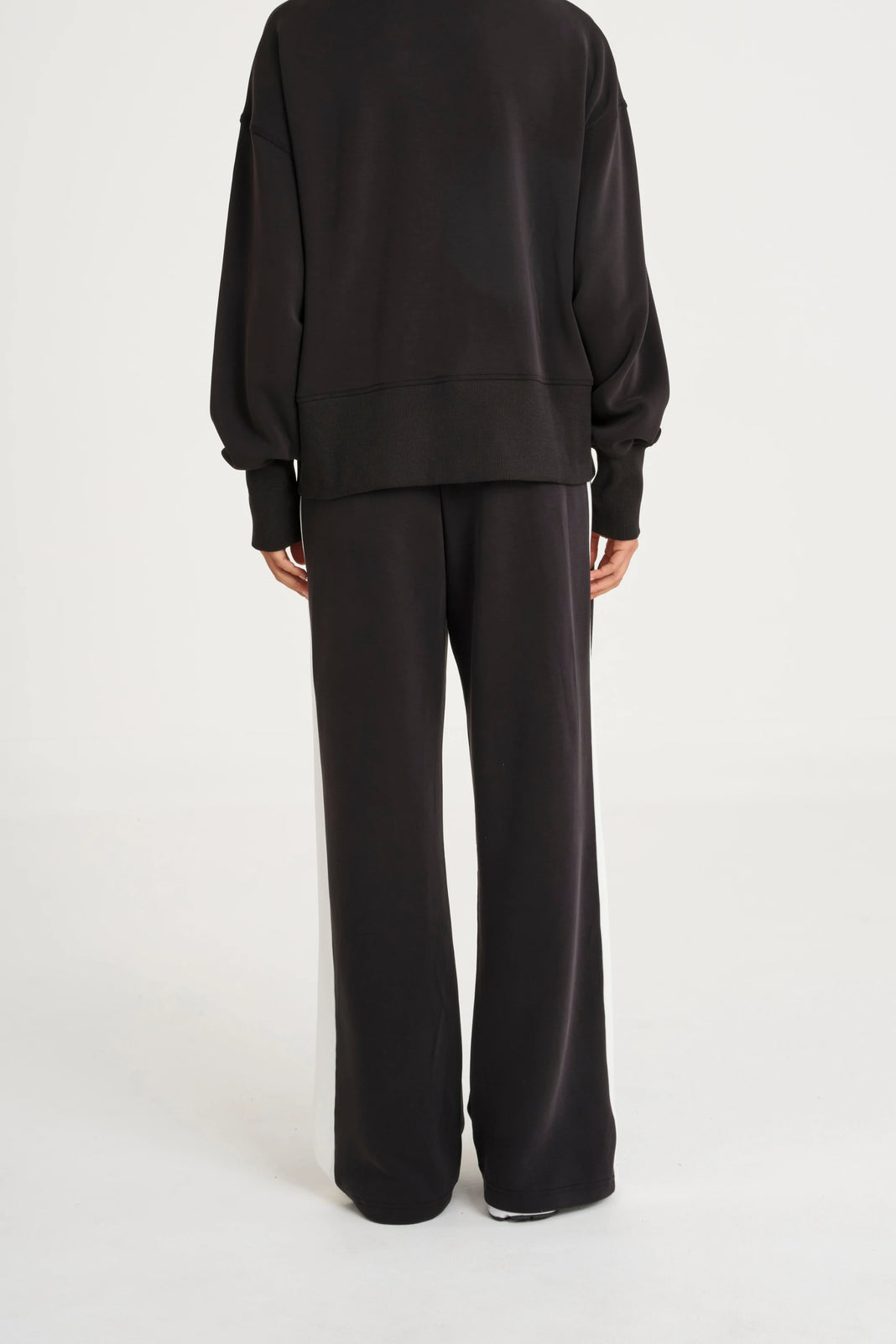 Soft Luxury Contrast Wide Leg Track Pant - Black