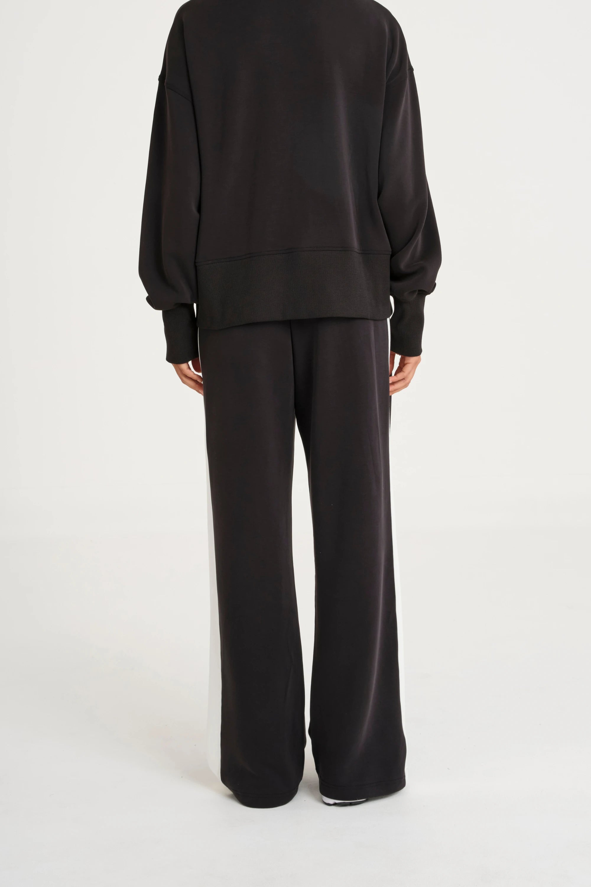 Soft Luxury Contrast Wide Leg Track Pant - Black