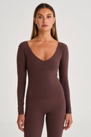 ALLFENIX CloudCore™ Lite Ruched V-Neck Long Sleeve - Espresso