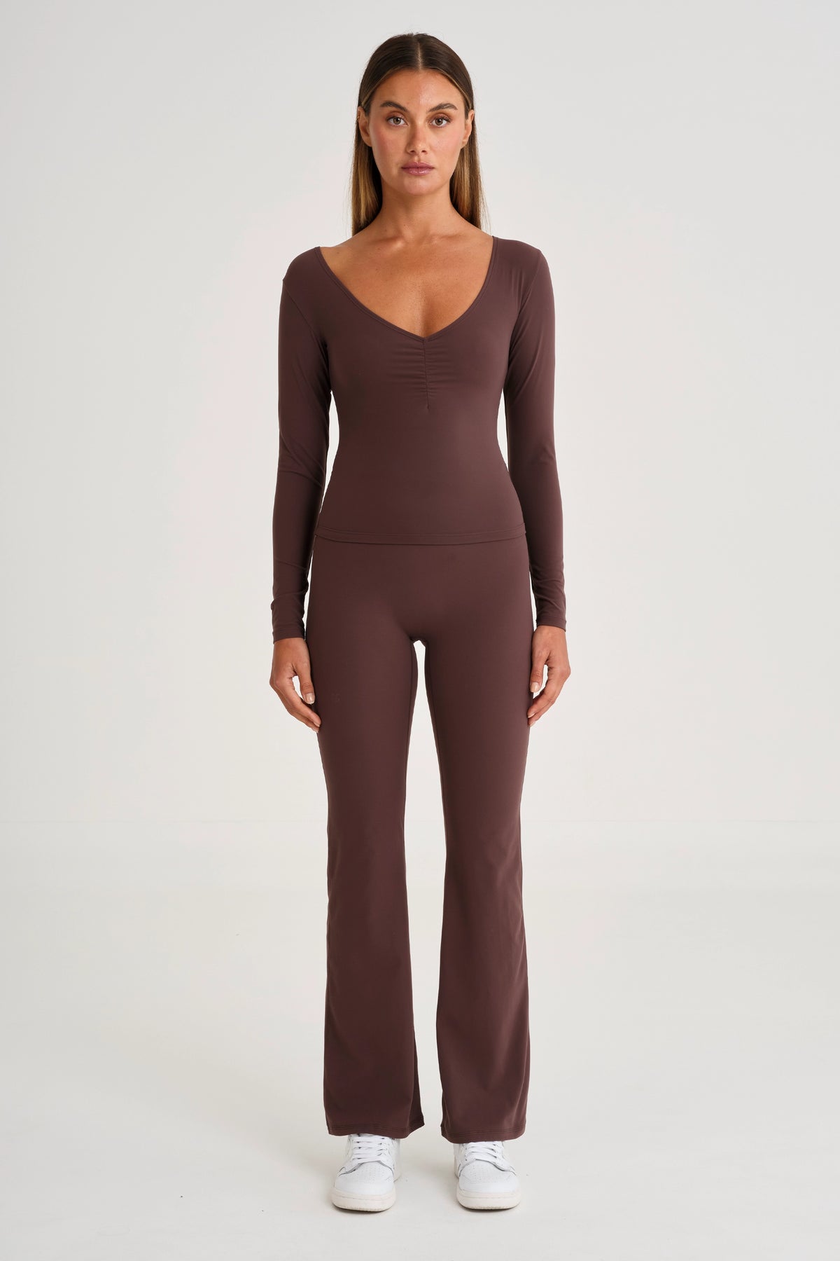 ALLFENIX CloudCore™ Lite Ruched V-Neck Long Sleeve - Espresso