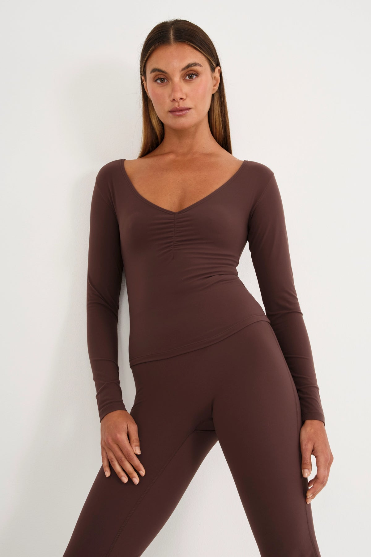 ALLFENIX CloudCore™ Lite Ruched V-Neck Long Sleeve - Espresso