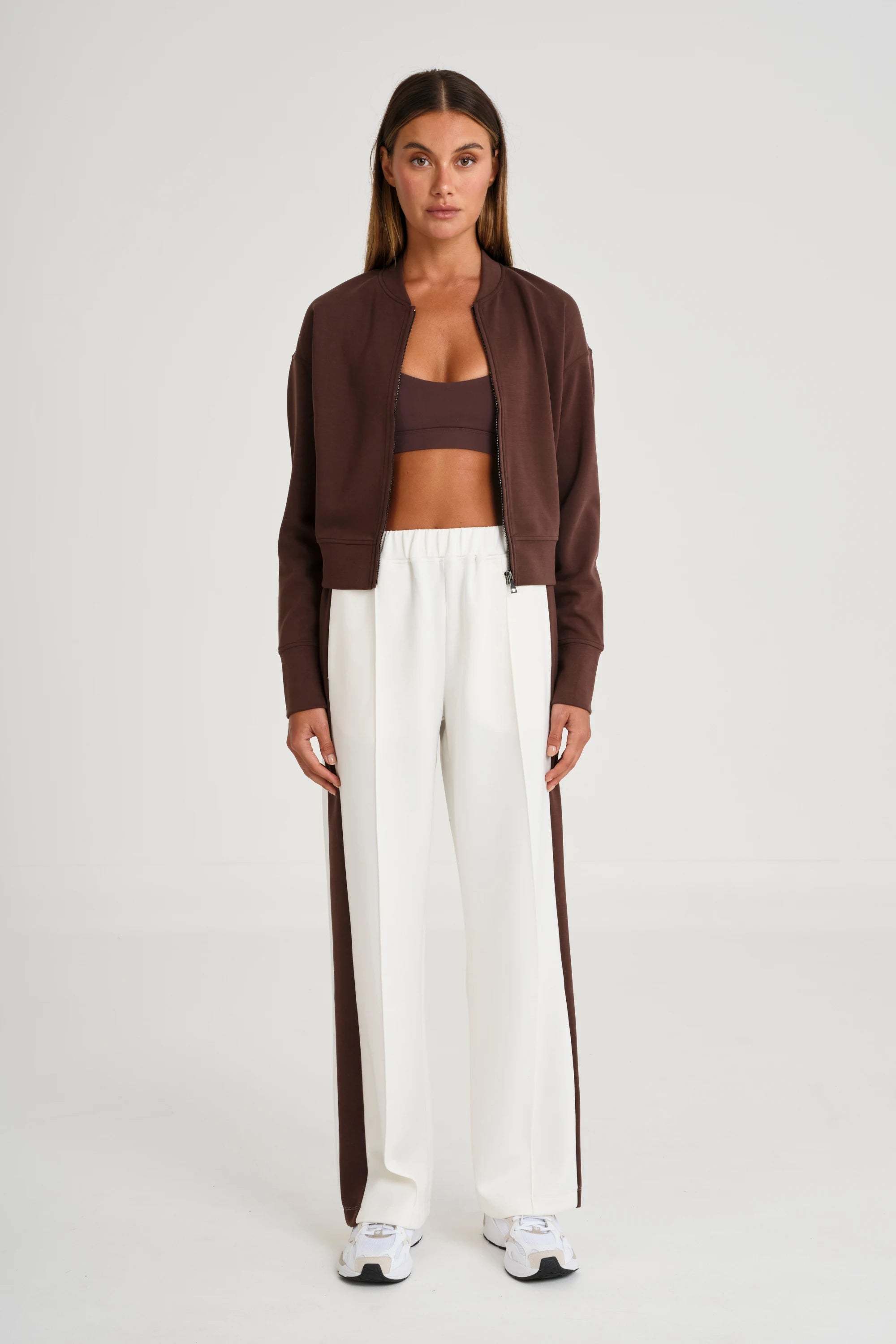 Soft Luxury Contrast Wide Leg Track Pant - White