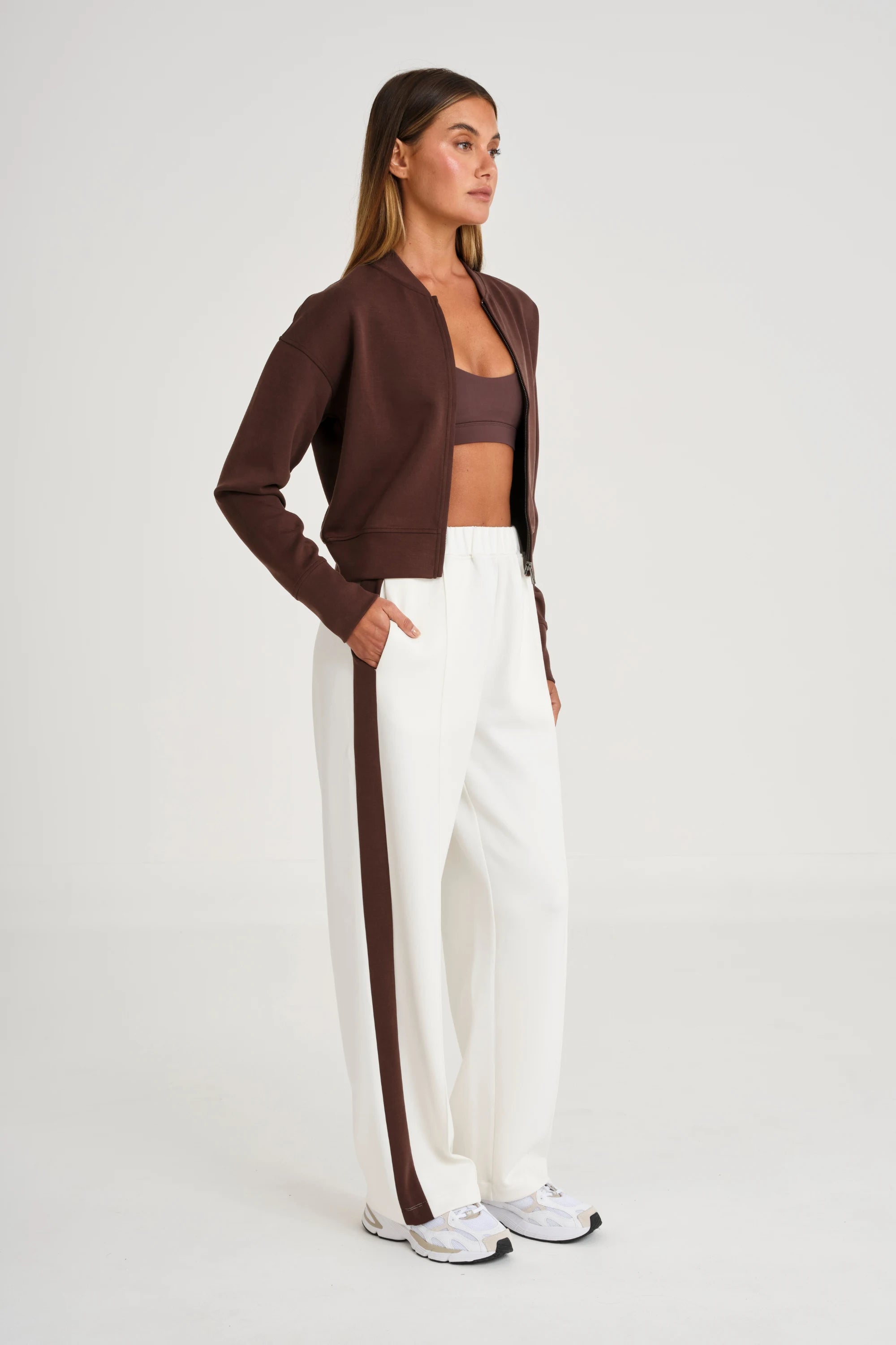Soft Luxury Contrast Wide Leg Track Pant - White