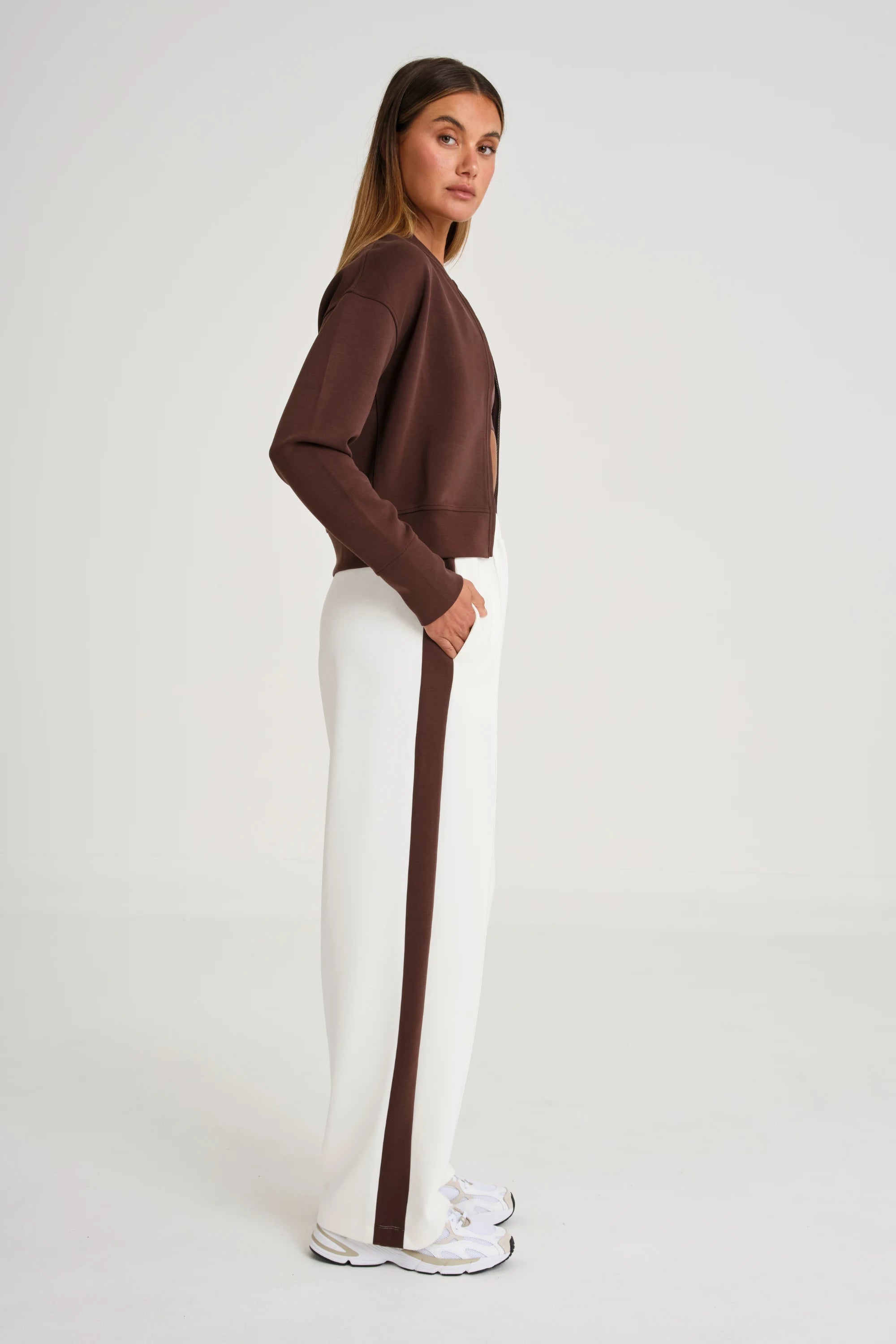 Soft Luxury Contrast Wide Leg Track Pant - White