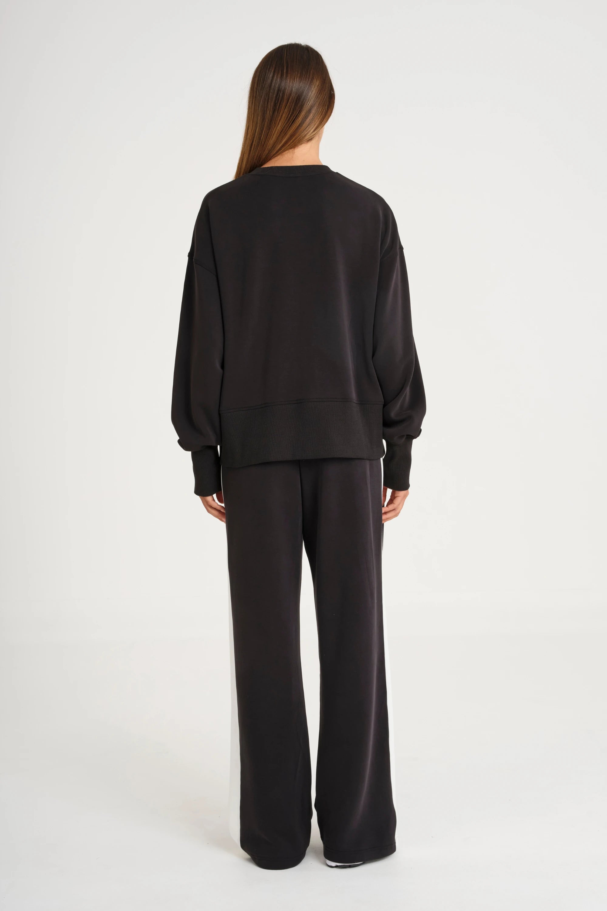 Soft Luxury Contrast Wide Leg Track Pant - Black