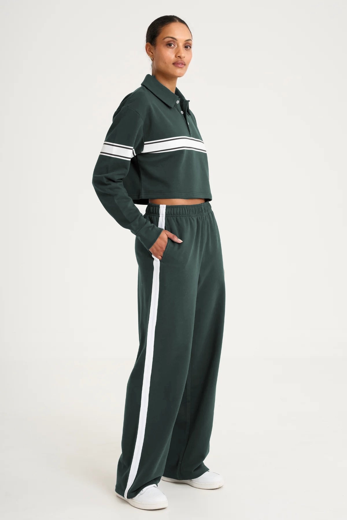 Collegiate Cropped Polo - Forest-Green