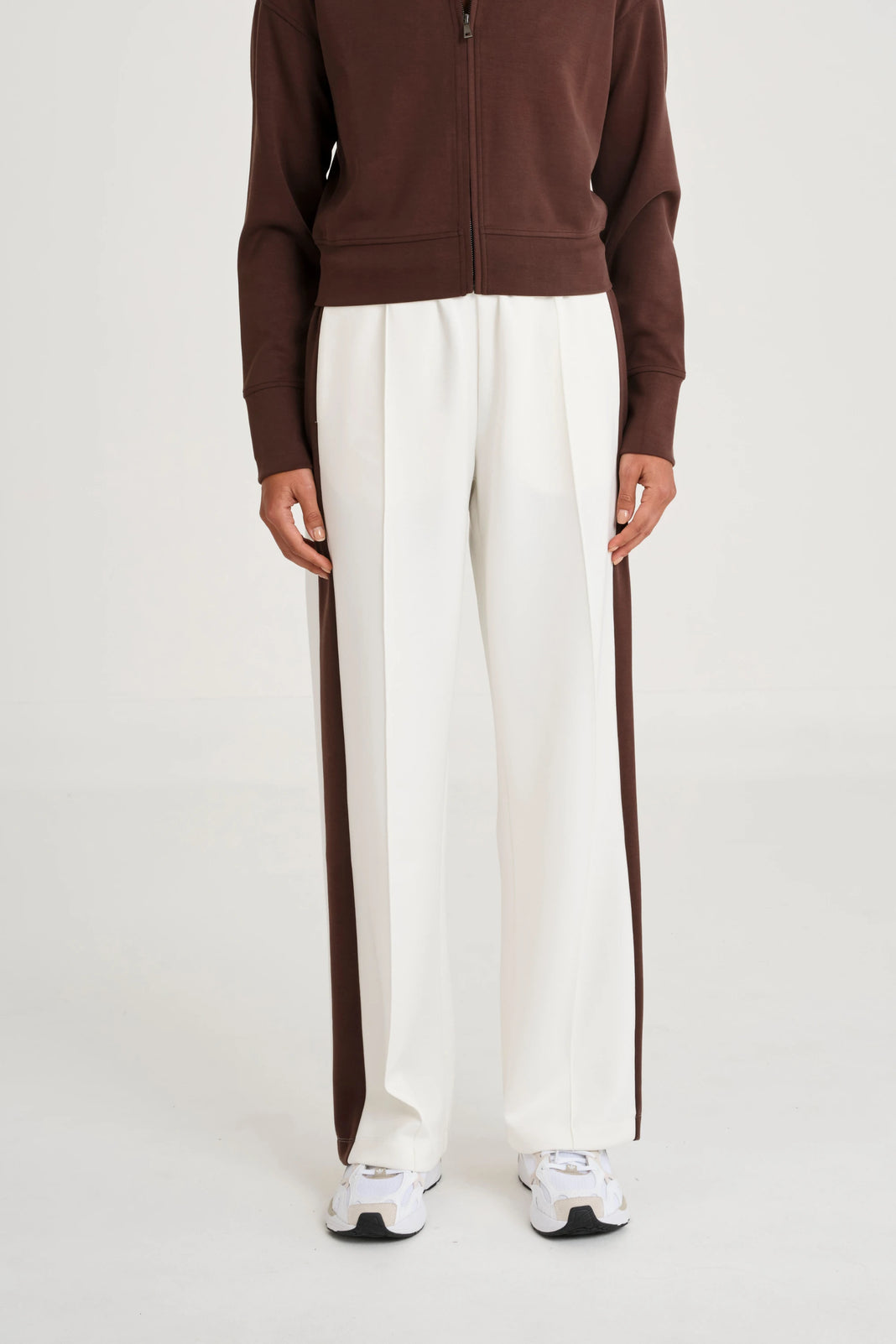 ALLFENIX Soft Luxury Contrast Wide Leg Track Pant - White