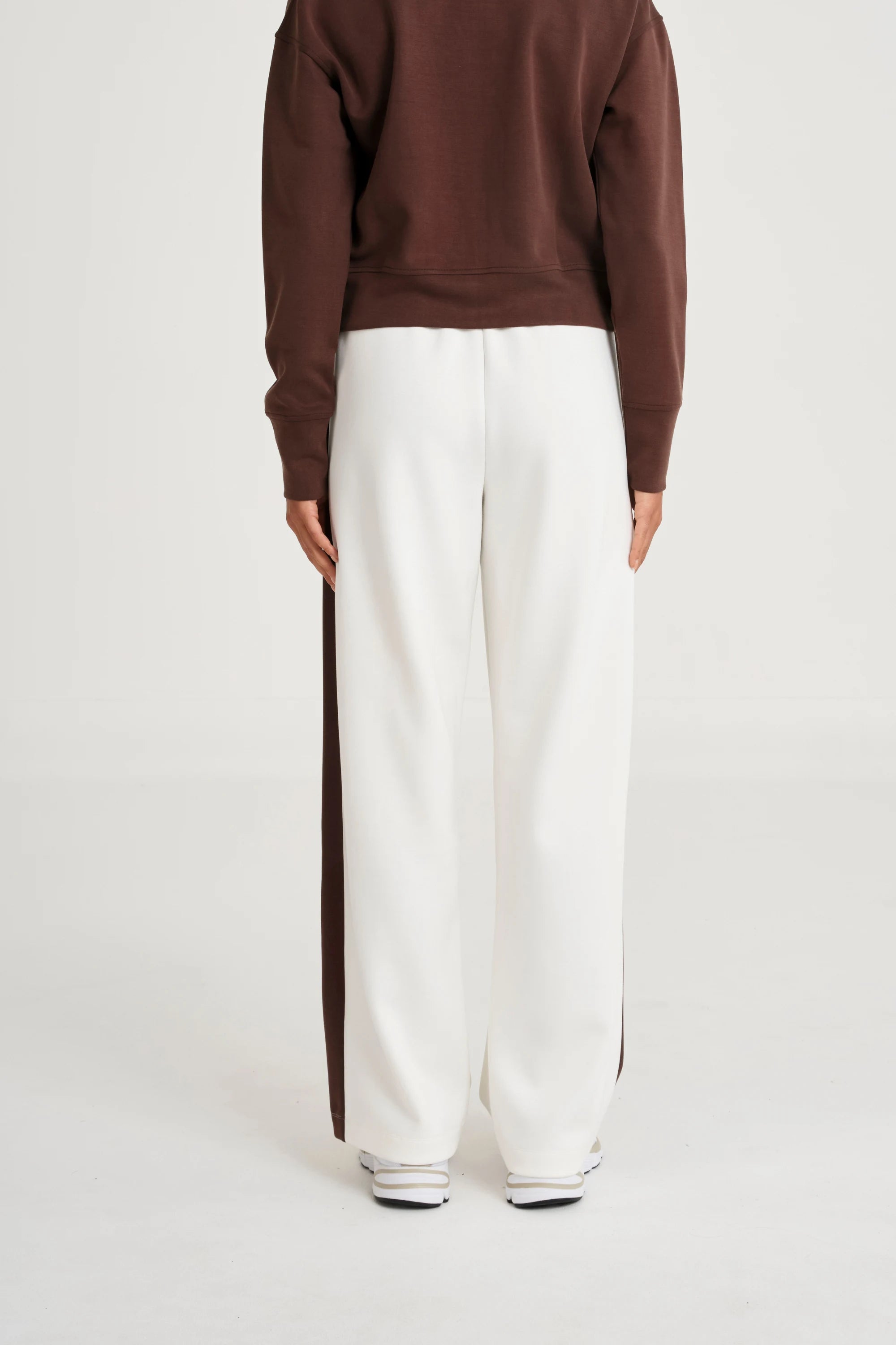 Soft Luxury Contrast Wide Leg Track Pant - White