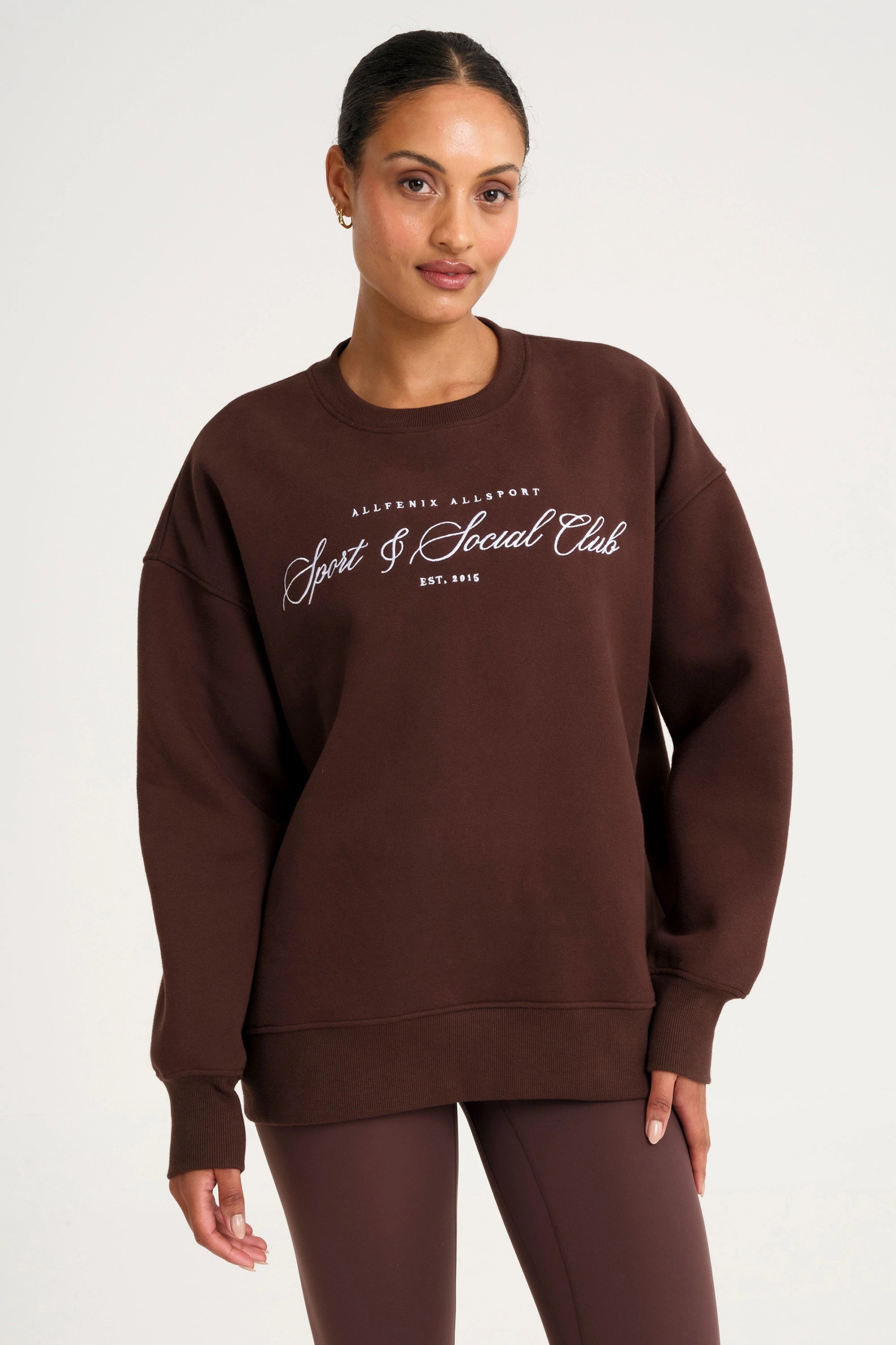 ALLFENIX Collegiate Graphic Crew Neck Jumper - Espresso