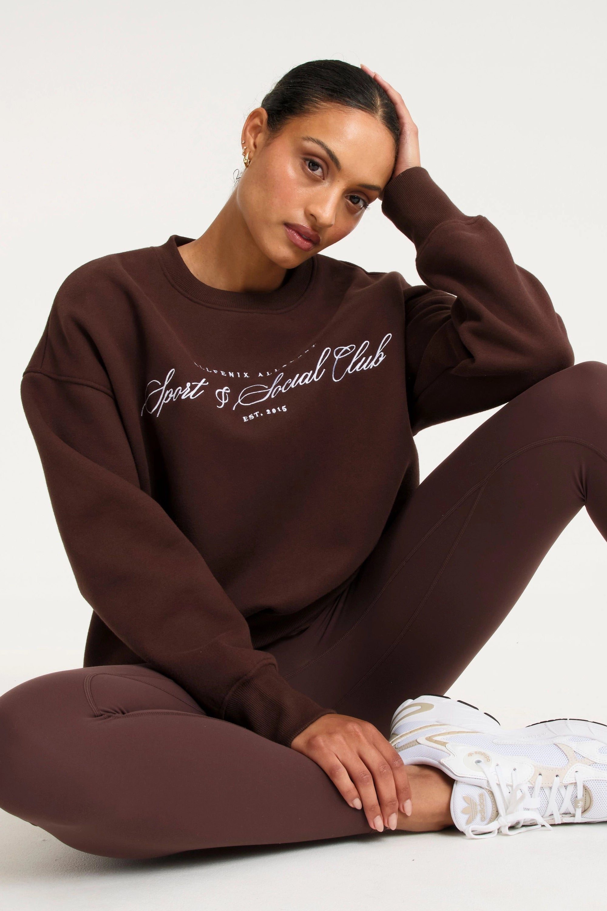 Collegiate Graphic Crew Neck Jumper - Espresso