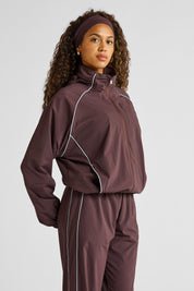 Spray Contrast Piping Windbreaker - Espresso and Sky Blue