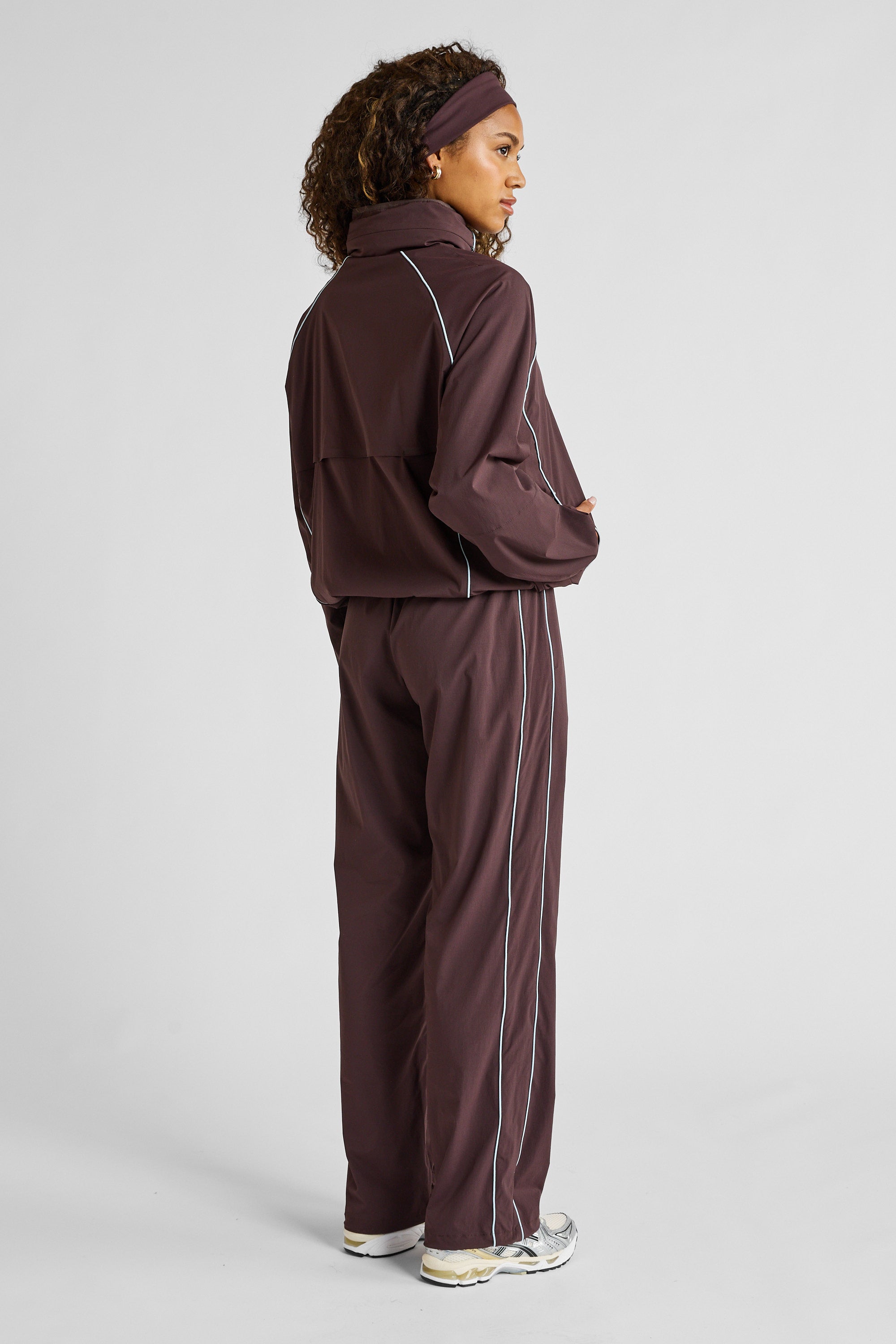 Spray Contrast Piping Wide Leg Pant - Espresso and Sky Blue