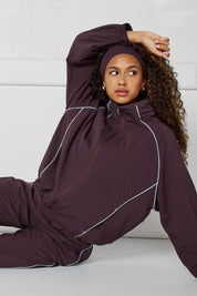 Spray Contrast Piping Windbreaker - Espresso and Sky Blue