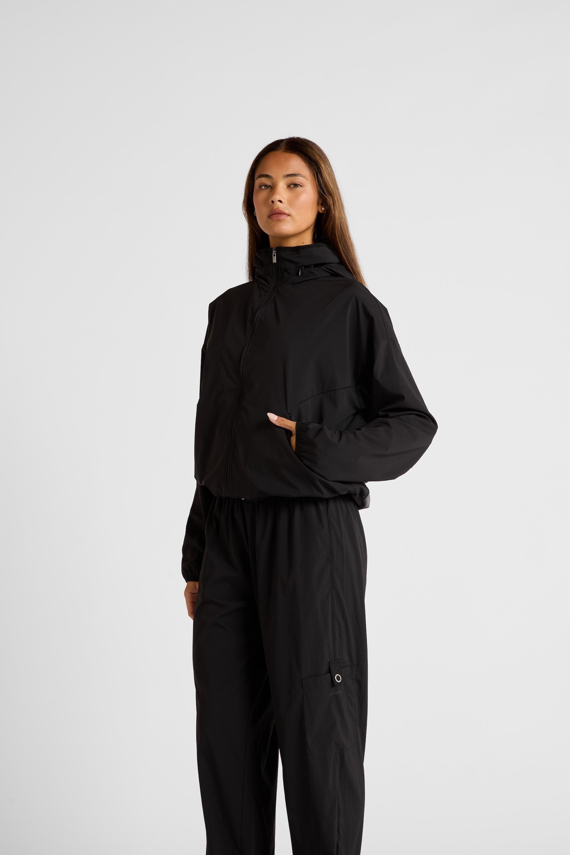 Spray Paneled Windbreaker - Black