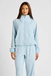 Spray Contrast Piping Windbreaker - Sky Blue and White