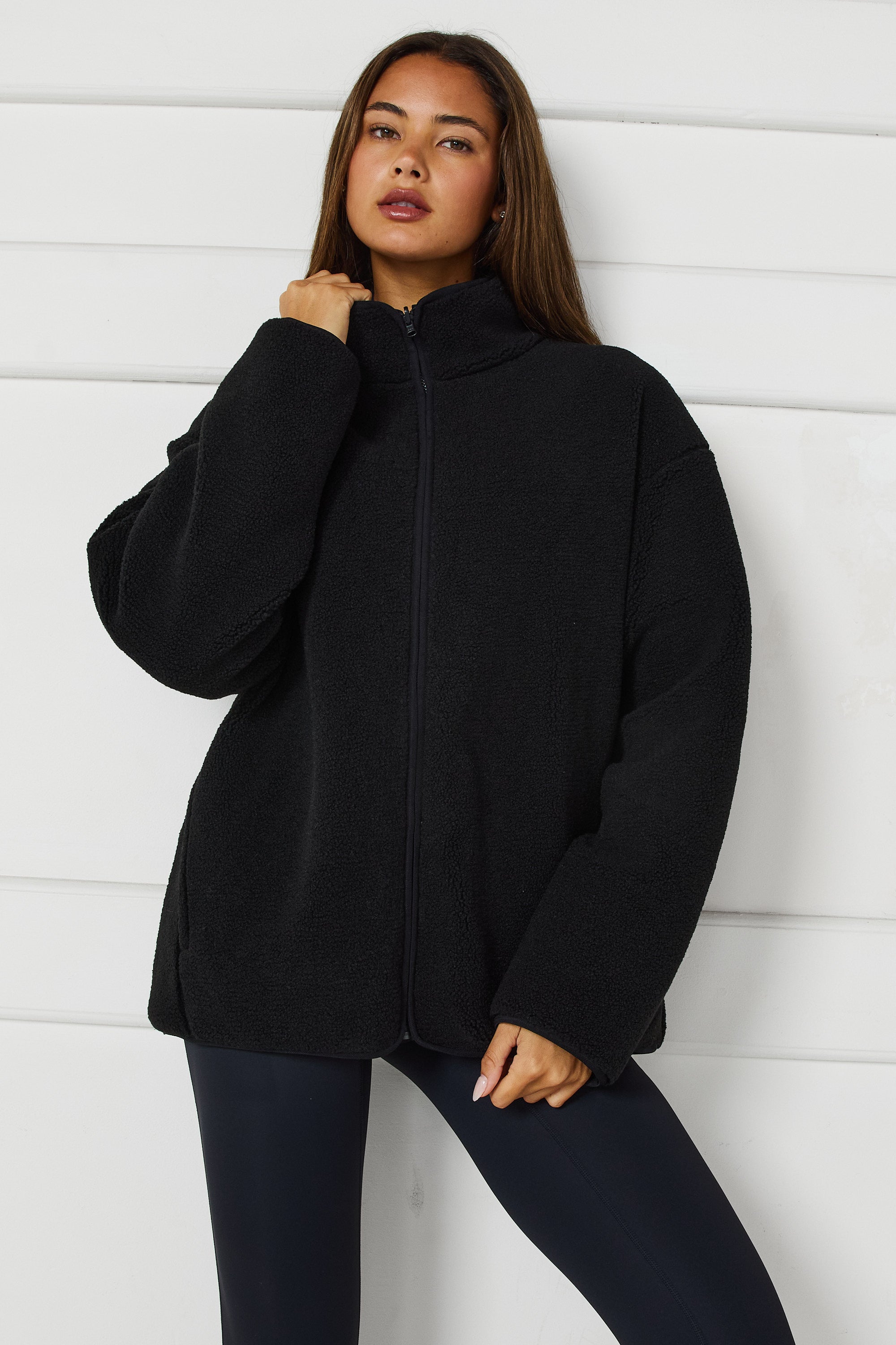 Reversible Quilted Sherpa Jacket - Black