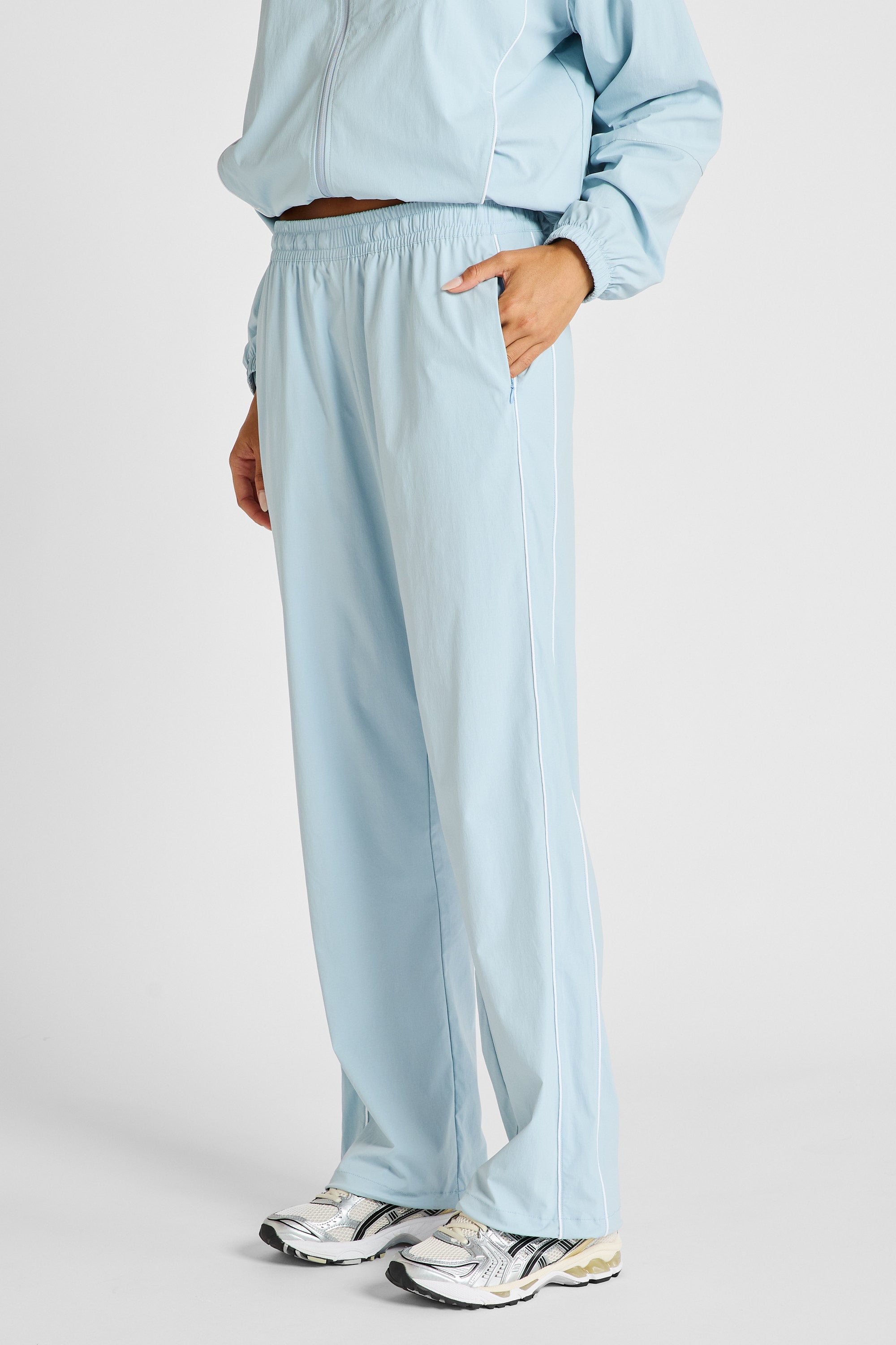 Spray Contrast Piping Wide Leg Pant - Sky Blue and White