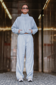 Spray Contrast Piping Wide Leg Pant - Sky Blue and White
