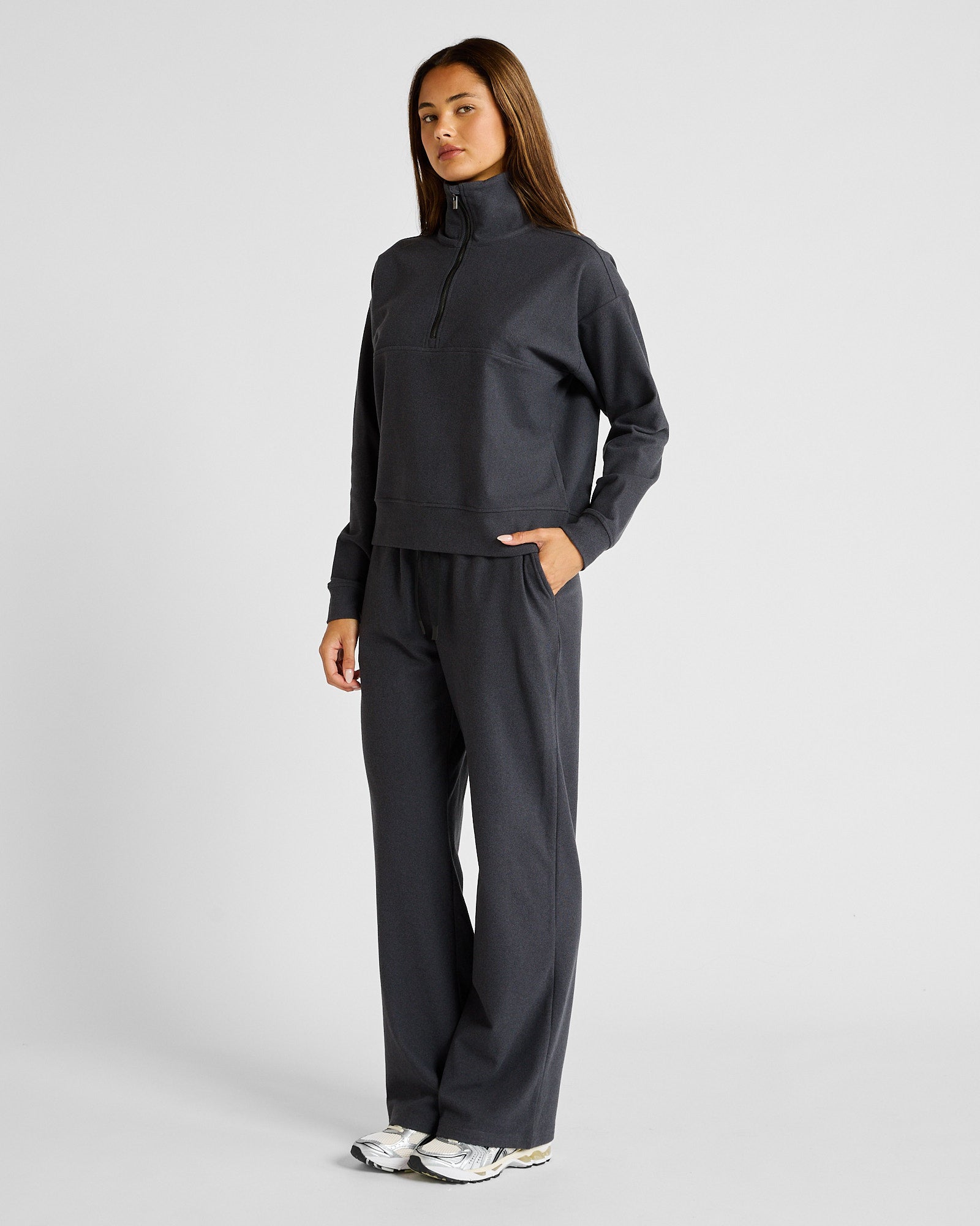 2 Zip Cropped Sweater in Charcoal, view 2