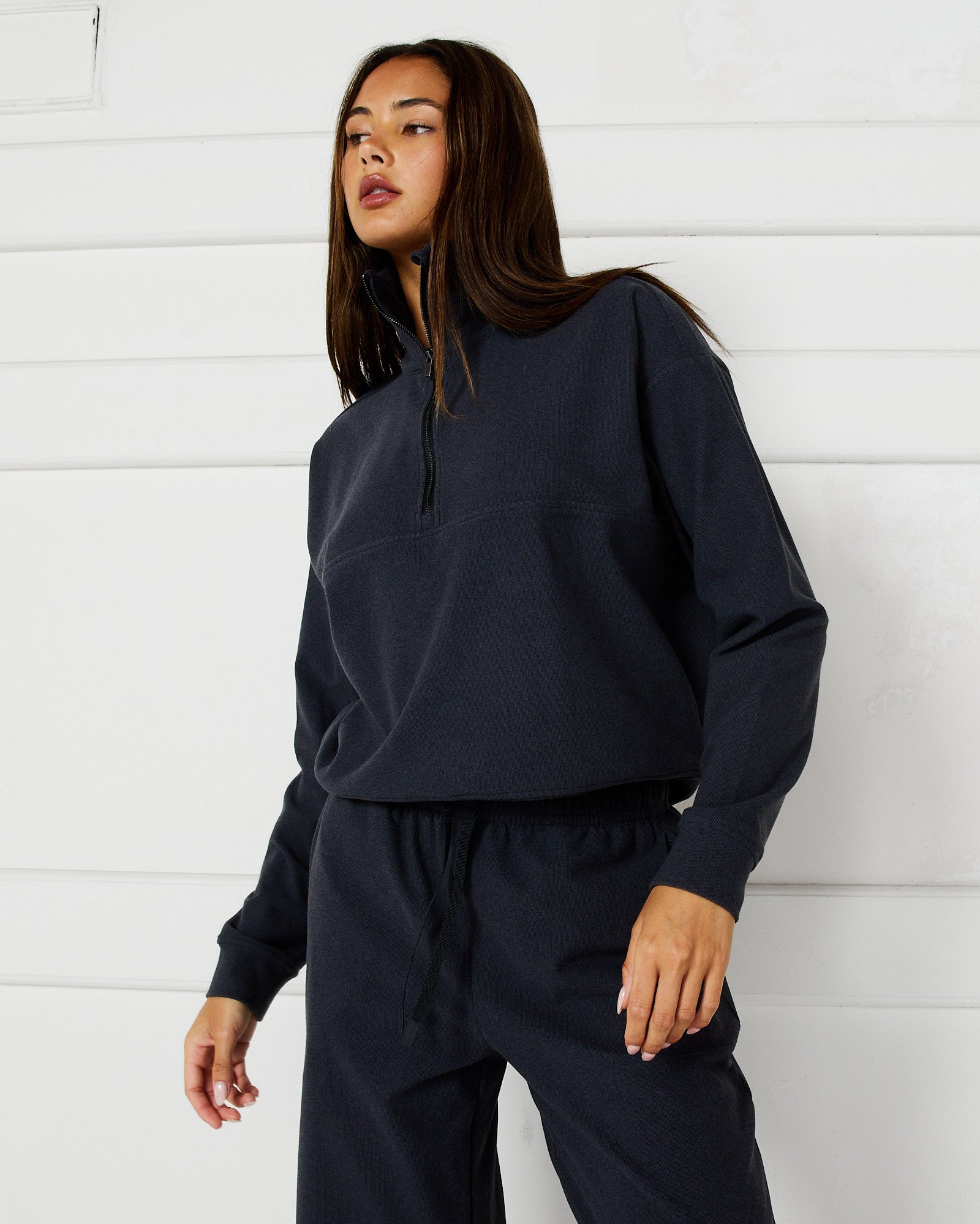 2 Zip Cropped Sweater in Charcoal