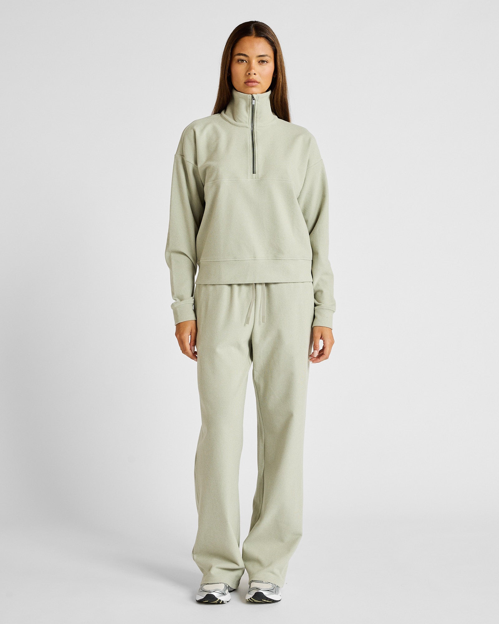 2 Zip Cropped Sweater in Seagrass, view 2
