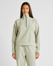 ALLFENIX Micro-Rib 1/2 Zip Cropped Sweater in Seagrass