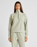 Micro-Rib 1/2 Zip Cropped Sweater - Seagrass