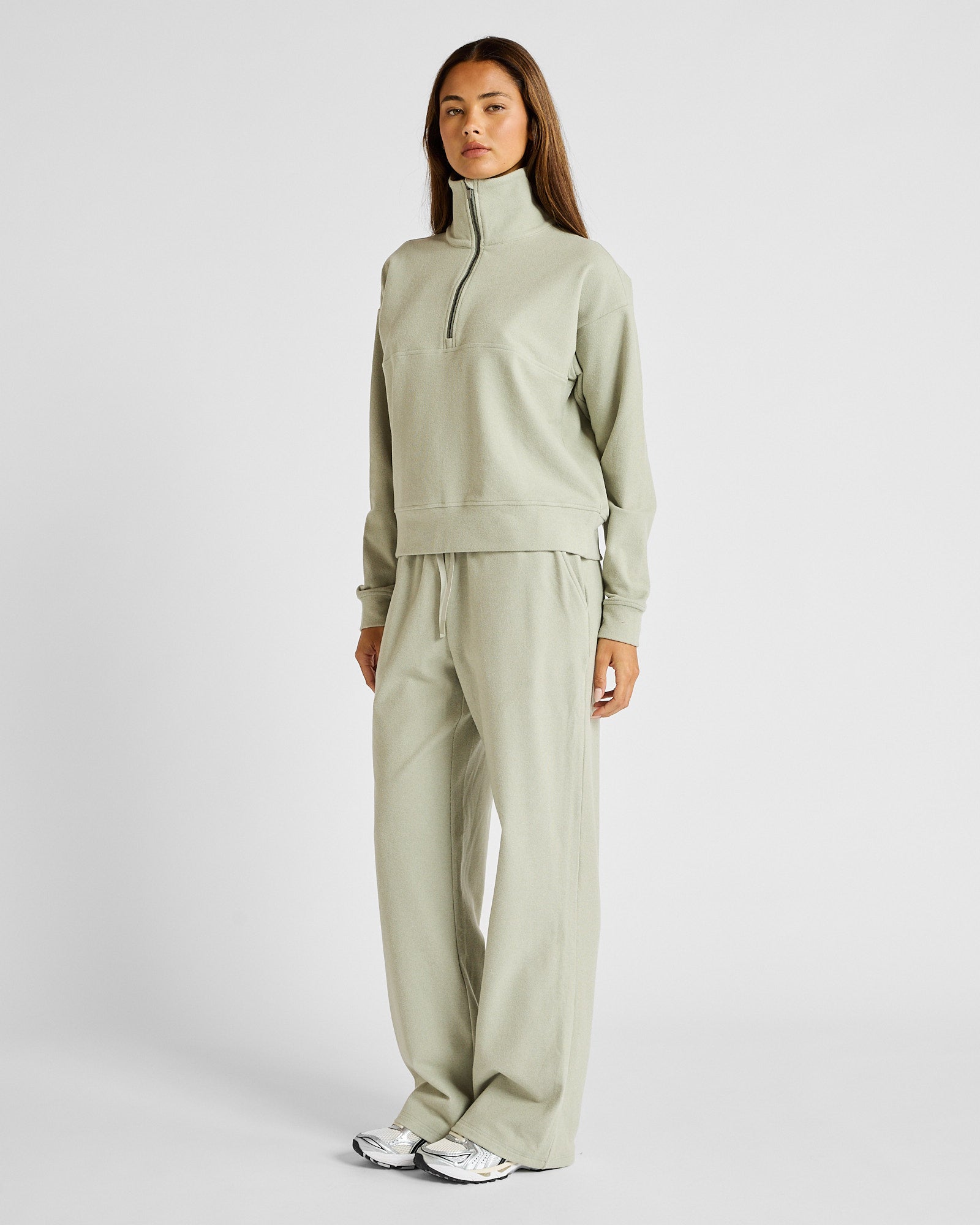 ALLFENIX Micro-Rib 1/2 Zip Cropped Sweater in Seagrass, view 3