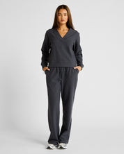 ALLFENIX Micro-Rib V-Neck Cropped Sweater in Charcoal, view 2