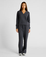ALLFENIX Micro-Rib V-Neck Cropped Sweater in Charcoal, view 3