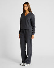 ALLFENIX Micro-Rib V-Neck Cropped Sweater in Charcoal, view 4