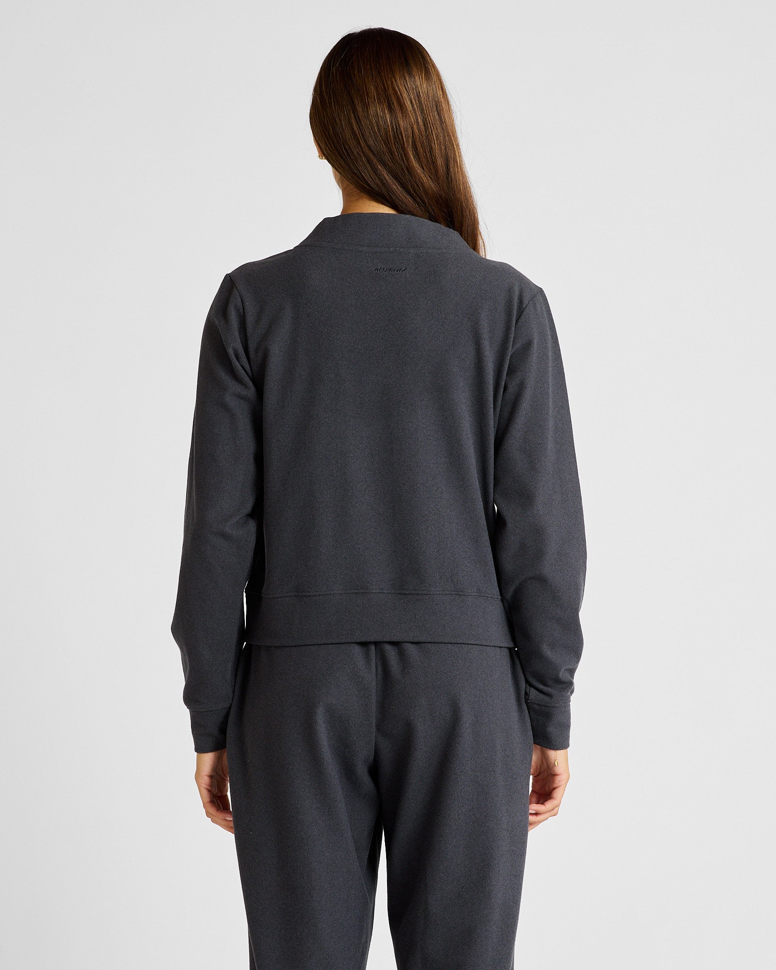 ALLFENIX Micro-Rib V-Neck Cropped Sweater in Charcoal, view 5