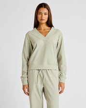 ALLFENIX Micro-Rib V-Neck Cropped Sweater in Seagrass