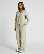 ALLFENIX Micro-Rib V-Neck Cropped Sweater in Seagrass, view 3