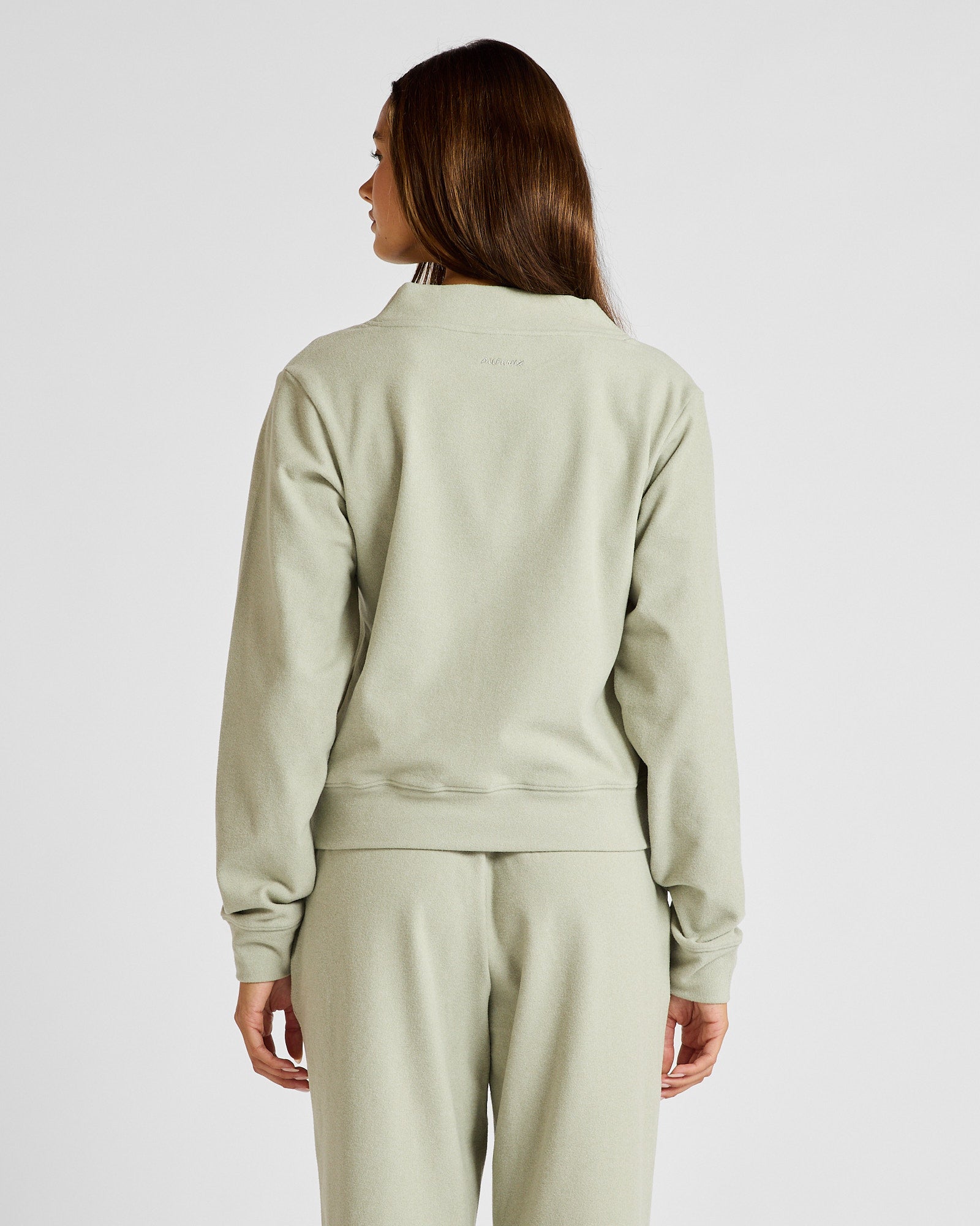 ALLFENIX Micro-Rib V-Neck Cropped Sweater in Seagrass, view 4