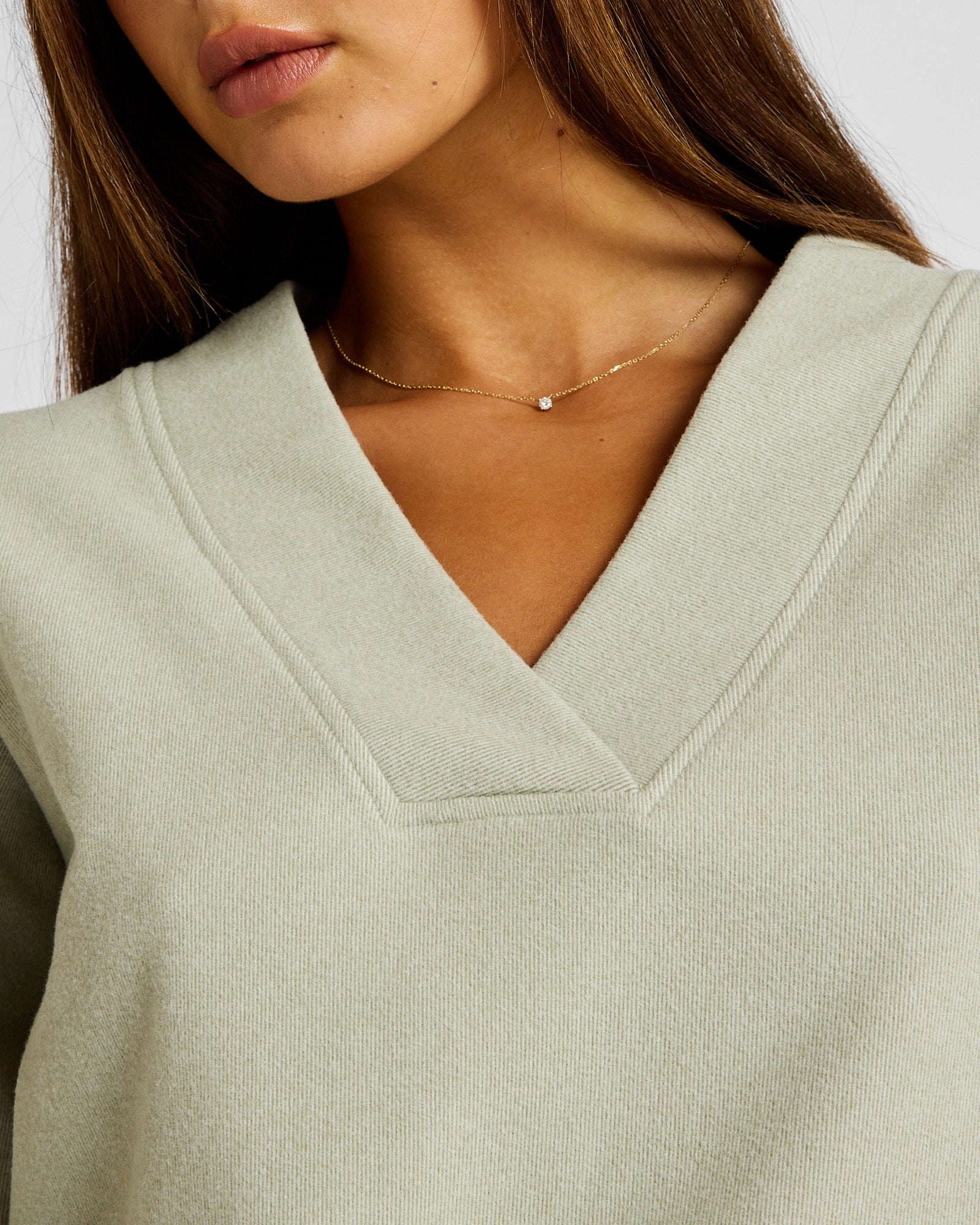 ALLFENIX Micro-Rib V-Neck Cropped Sweater in Seagrass, view 6