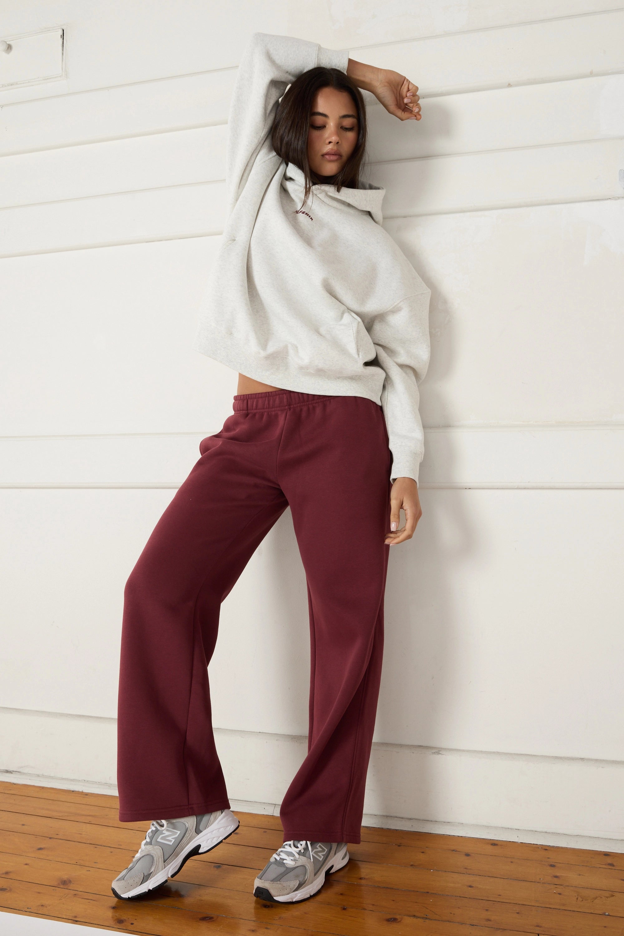 Wide Leg Track Pant - Burgundy