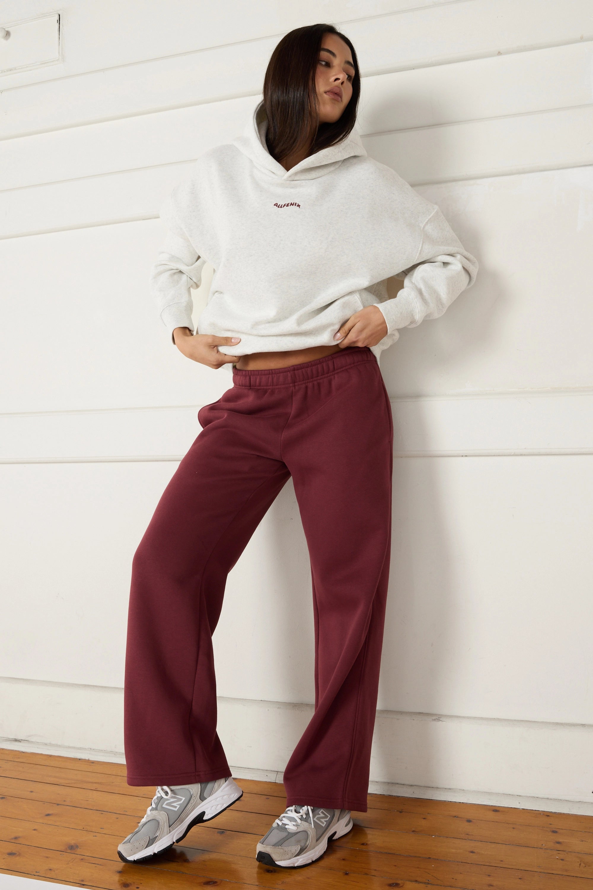 Wide Leg Track Pant - Burgundy